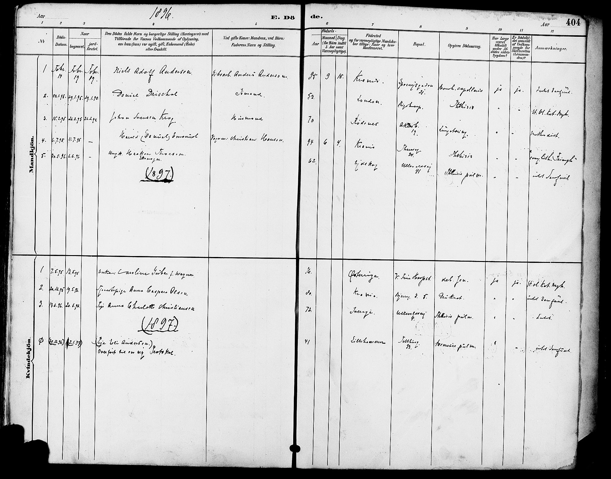 Gamle Aker prestekontor Kirkebøker, AV/SAO-A-10617a/F/L0008: Ministerialbok nr. 8, 1887-1896, s. 404