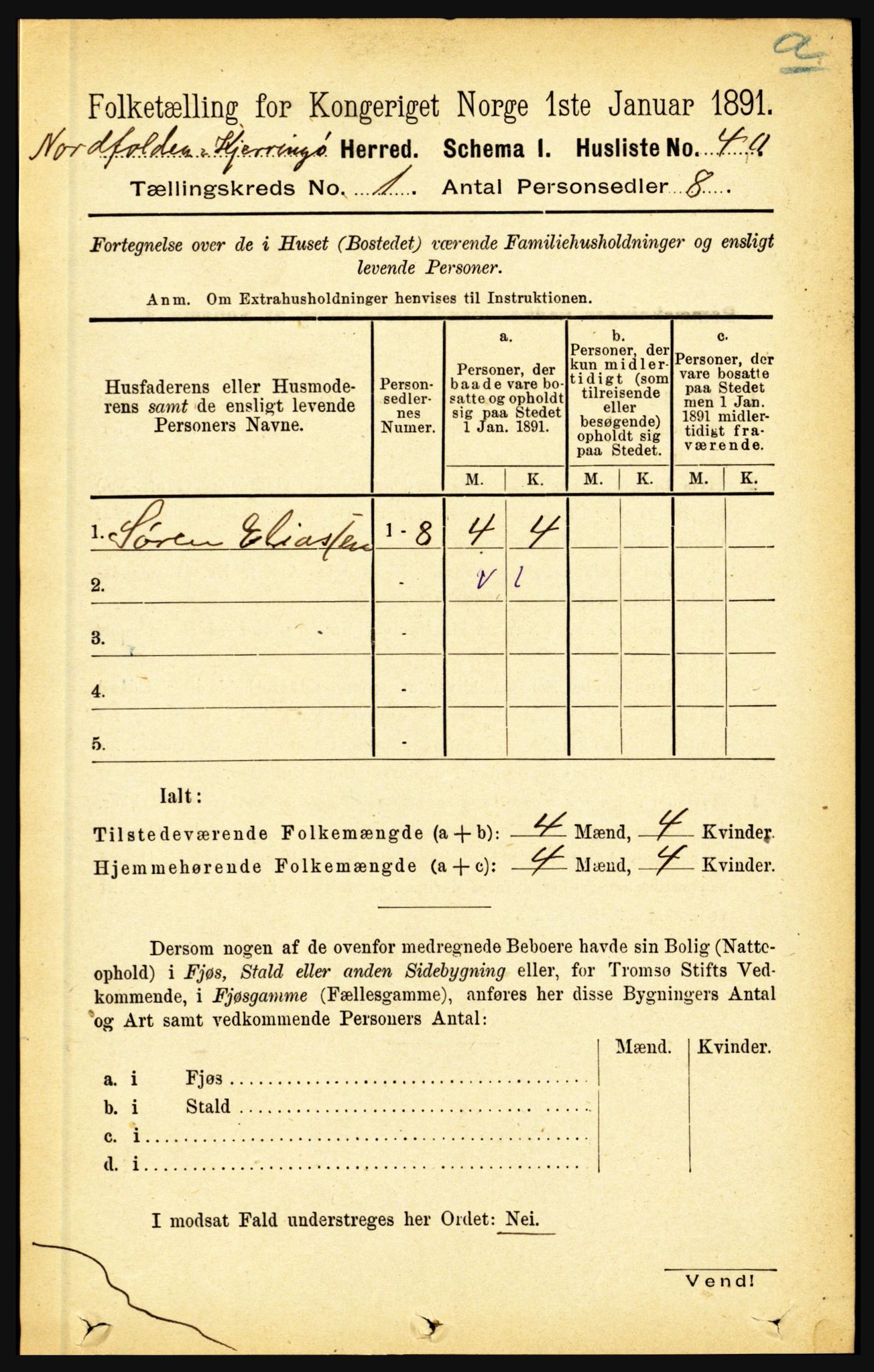 RA, Folketelling 1891 for 1846 Nordfold-Kjerringøy herred, 1891, s. 67