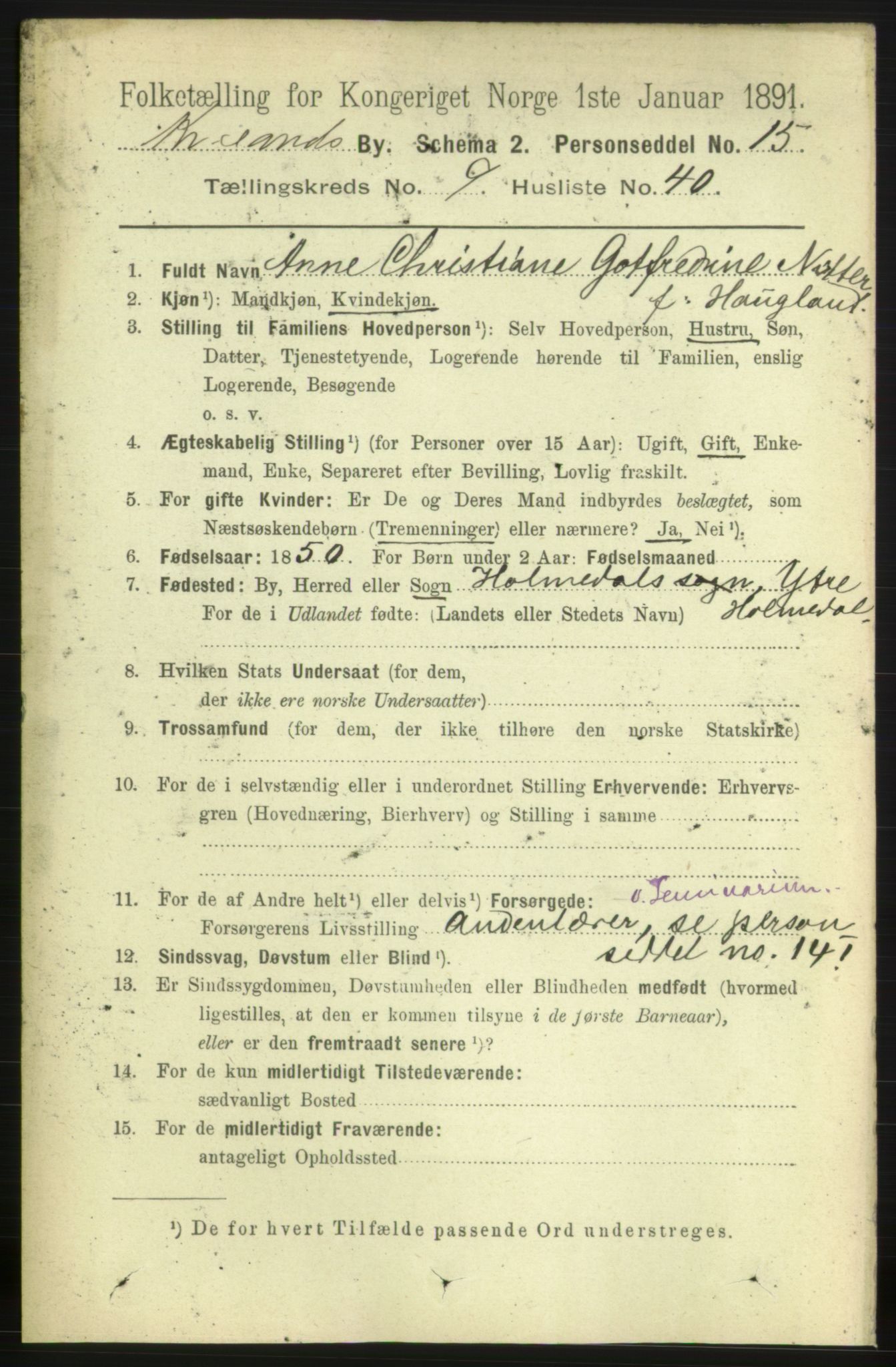 RA, Folketelling 1891 for 1001 Kristiansand kjøpstad, 1891, s. 5342