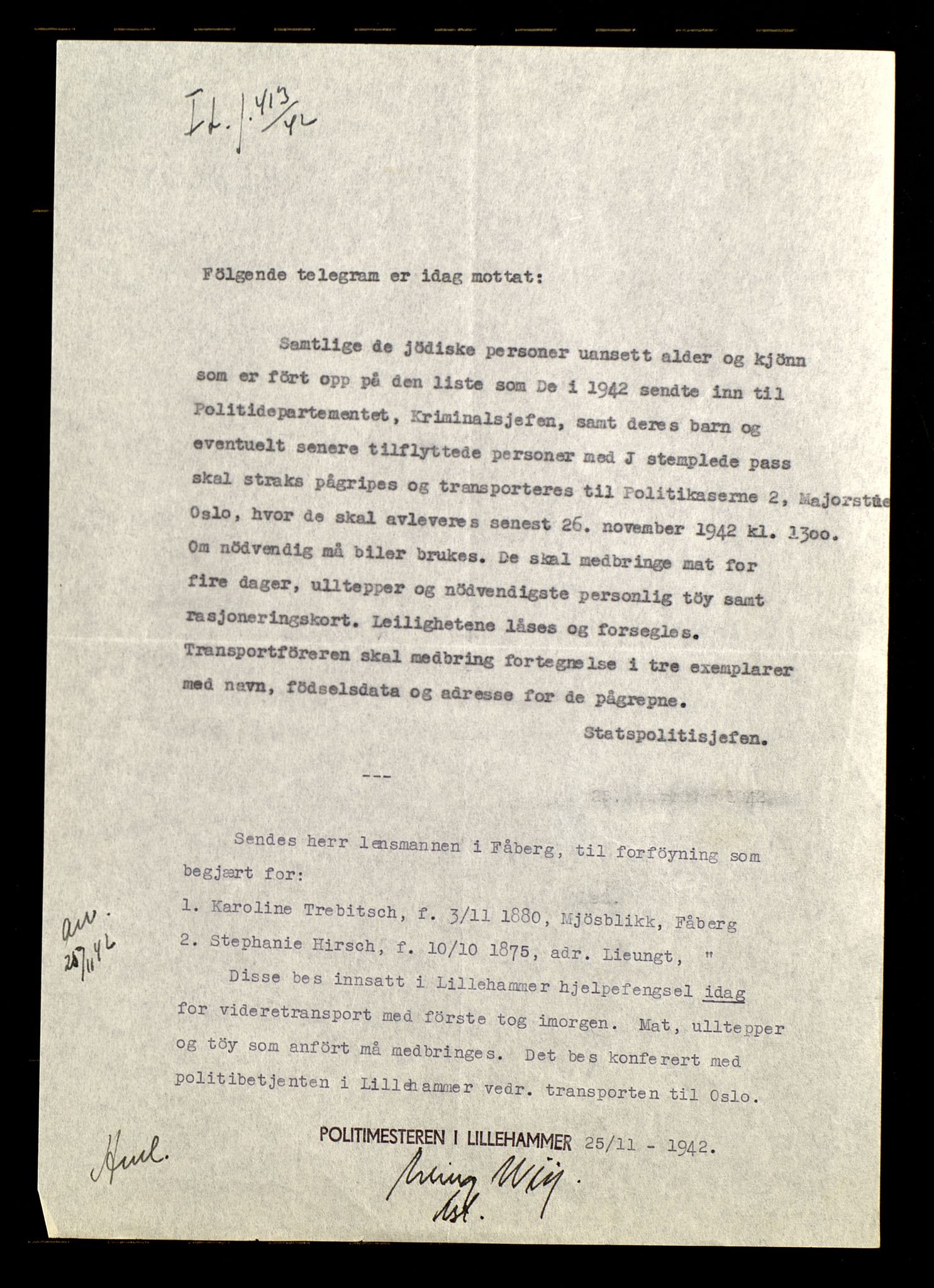 Fåberg lensmannskontor, AV/SAH-PGF-016/O/Oc/L0004/0001: Jødeboer og borgervakt / Jøder og jødeboer, 1942-1954, s. 13