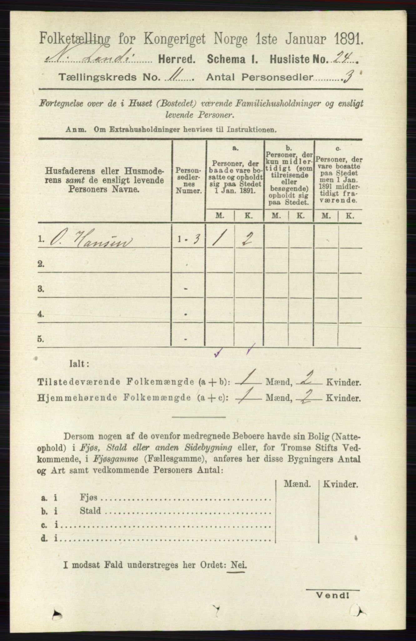 RA, Folketelling 1891 for 0538 Nordre Land herred, 1891, s. 3024