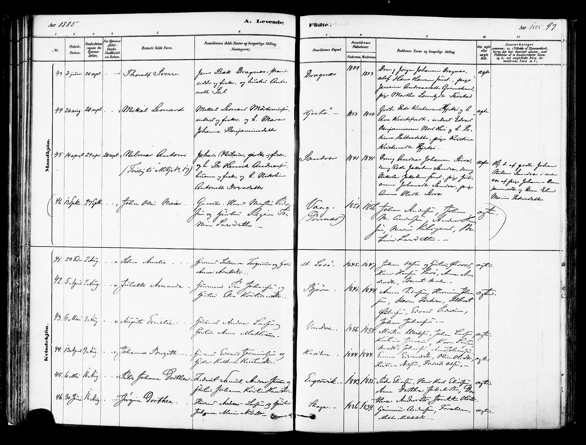 Ministerialprotokoller, klokkerbøker og fødselsregistre - Nordland, AV/SAT-A-1459/834/L0507: Ministerialbok nr. 834A05, 1878-1892, s. 97