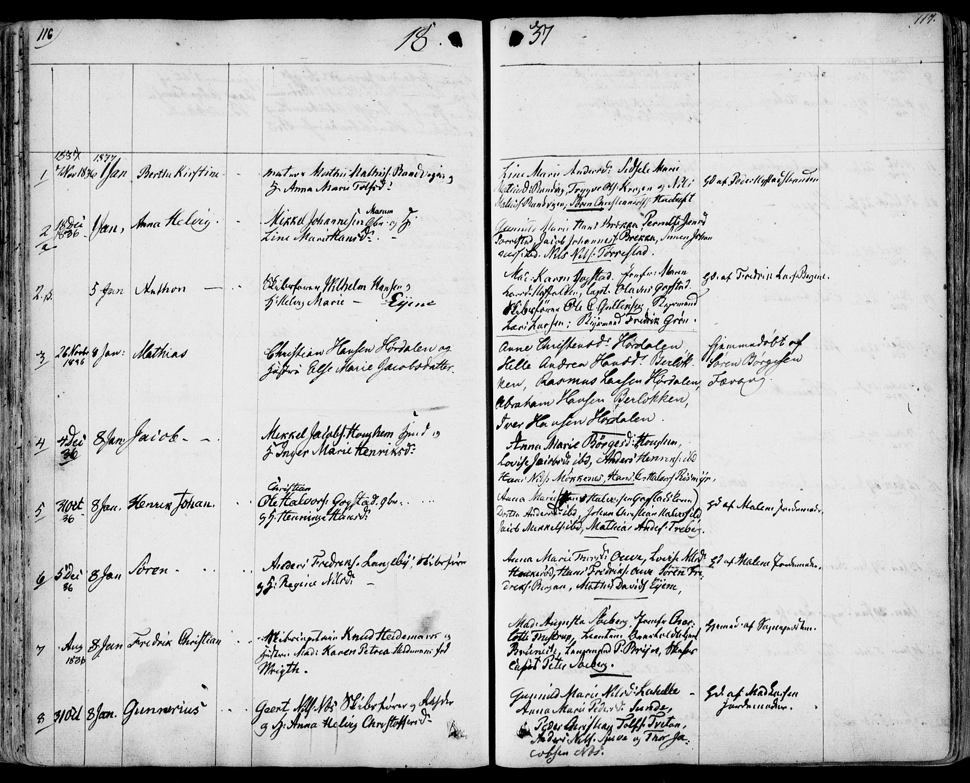 Sandar kirkebøker, AV/SAKO-A-243/F/Fa/L0005: Ministerialbok nr. 5, 1832-1847, s. 116-117