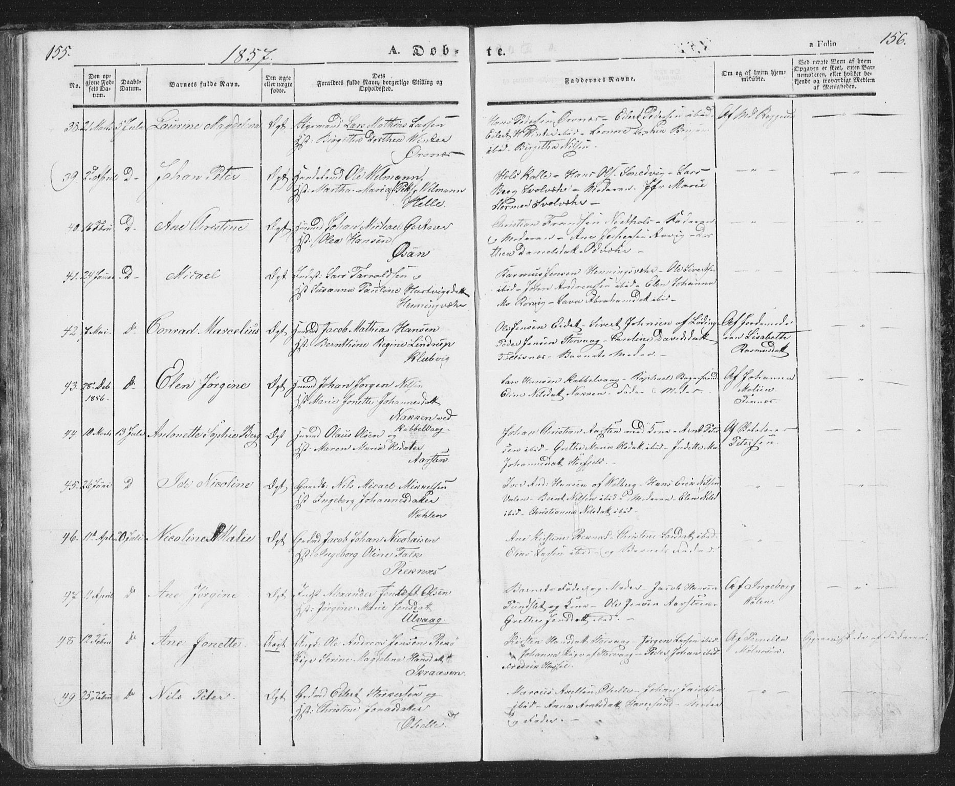 Ministerialprotokoller, klokkerbøker og fødselsregistre - Nordland, SAT/A-1459/874/L1072: Klokkerbok nr. 874C01, 1843-1859, s. 155-156