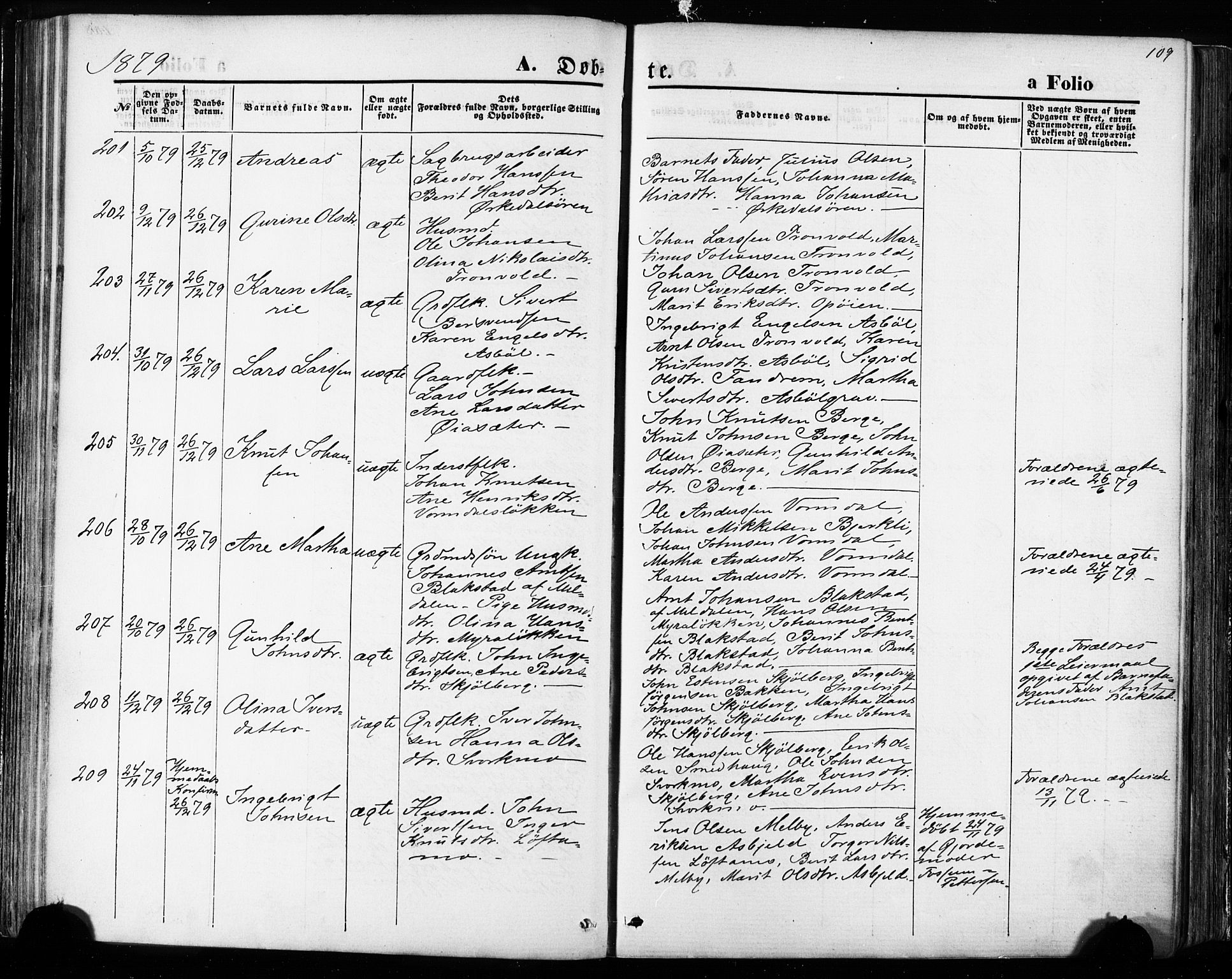 Ministerialprotokoller, klokkerbøker og fødselsregistre - Sør-Trøndelag, SAT/A-1456/668/L0807: Ministerialbok nr. 668A07, 1870-1880, s. 109
