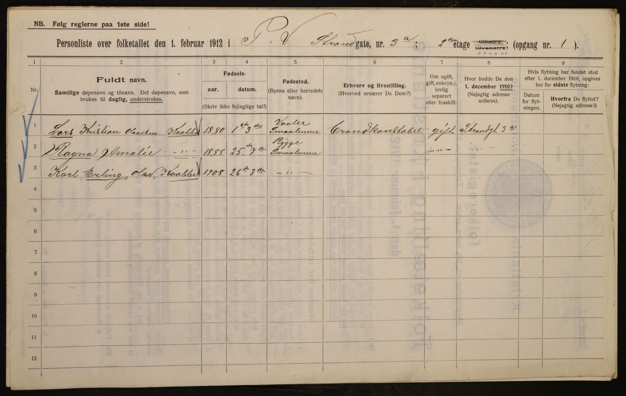 OBA, Kommunal folketelling 1.2.1912 for Kristiania, 1912, s. 103701