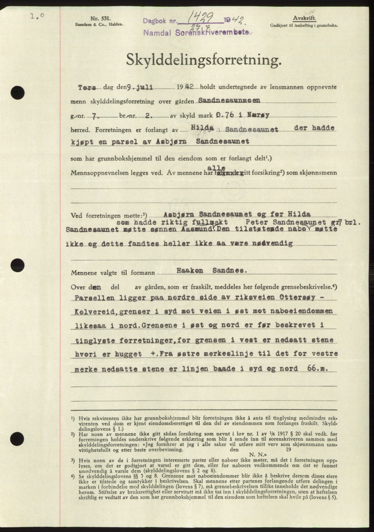 Namdal sorenskriveri, SAT/A-4133/1/2/2C: Pantebok nr. -, 1942-1943, Dagboknr: 1429/1942