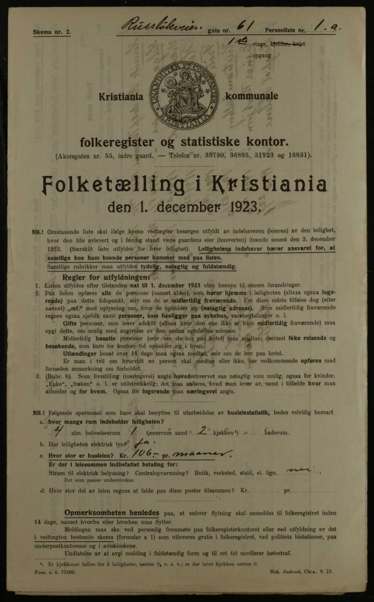 OBA, Kommunal folketelling 1.12.1923 for Kristiania, 1923, s. 94458