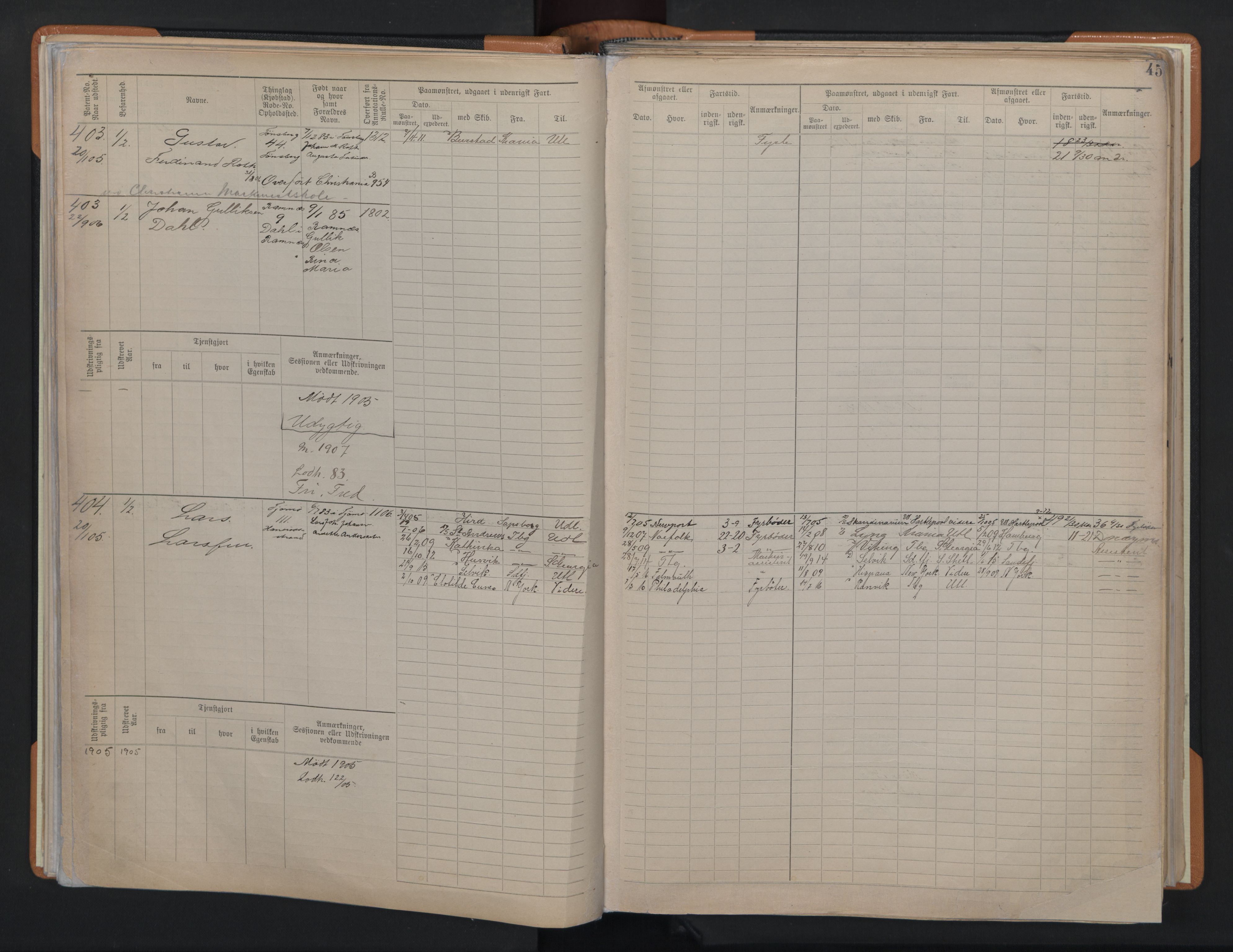 Tønsberg innrulleringskontor, AV/SAKO-A-786/F/Fe/L0004: Maskinist- og fyrbøterrulle Patent nr. 315-1079, 1902-1922, s. 45