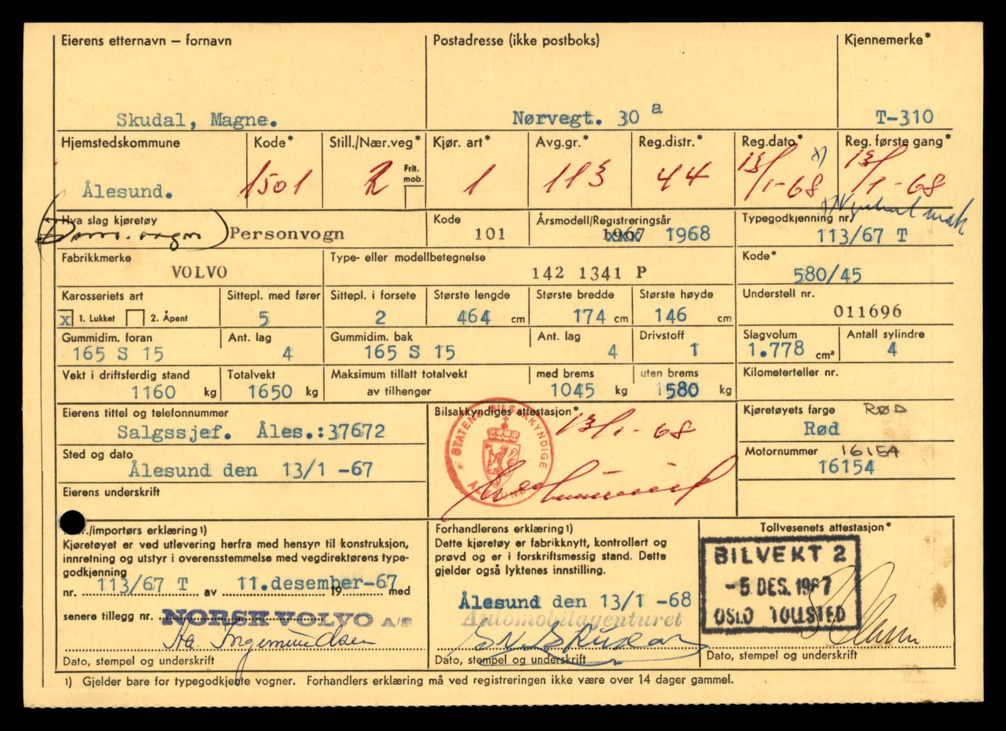 Møre og Romsdal vegkontor - Ålesund trafikkstasjon, AV/SAT-A-4099/F/Fe/L0003: Registreringskort for kjøretøy T 232 - T 340, 1927-1998, s. 2224