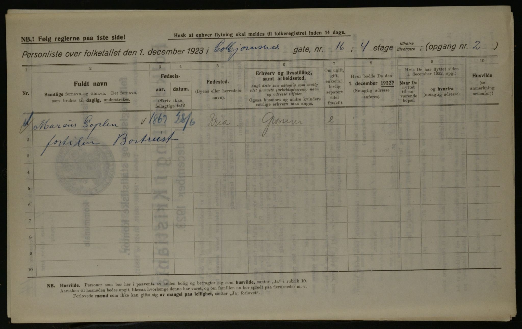 OBA, Kommunal folketelling 1.12.1923 for Kristiania, 1923, s. 14744