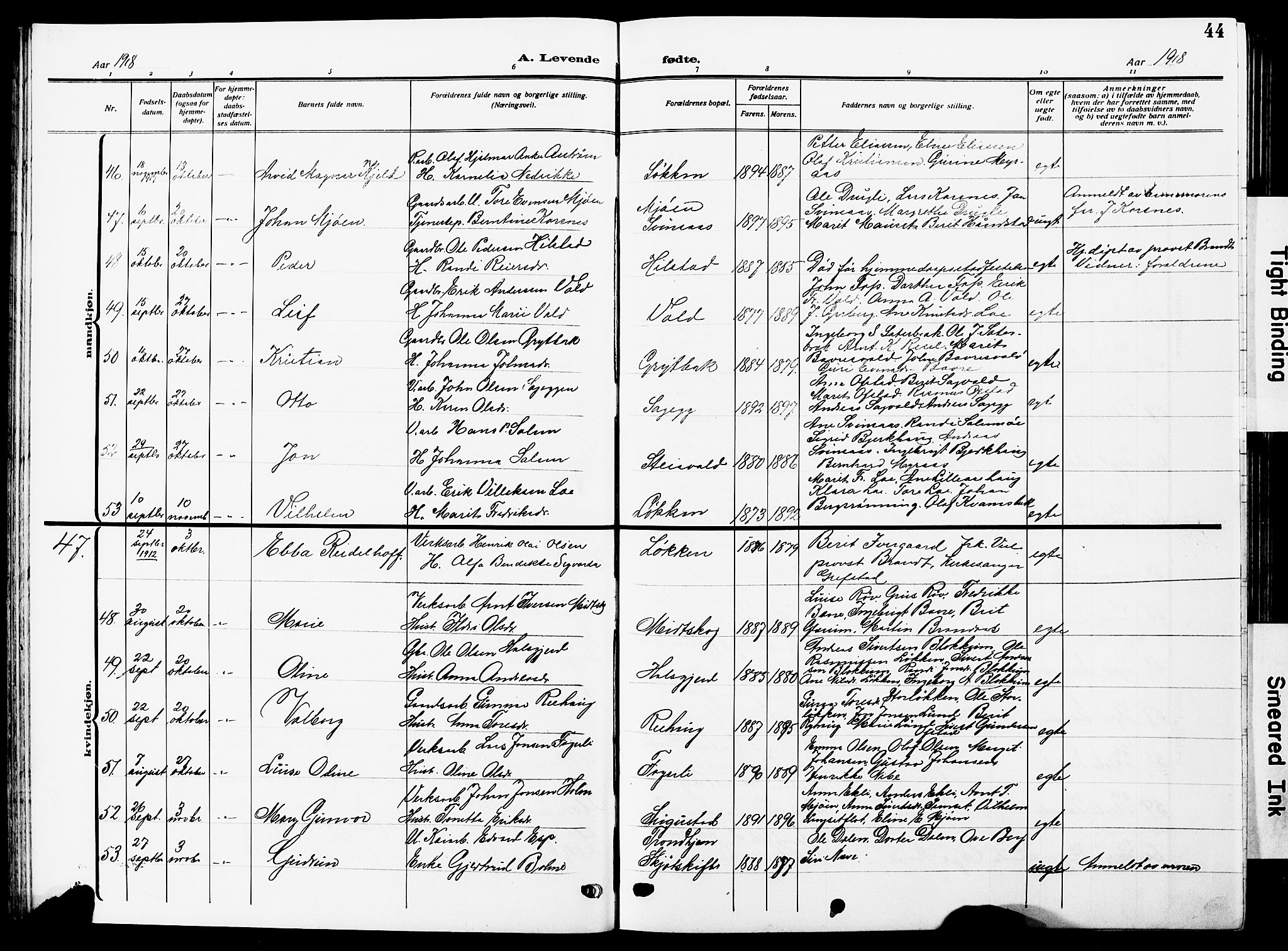 Ministerialprotokoller, klokkerbøker og fødselsregistre - Sør-Trøndelag, SAT/A-1456/672/L0865: Klokkerbok nr. 672C04, 1914-1928, s. 44