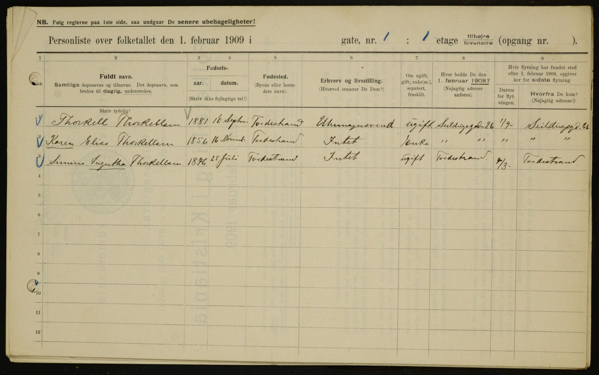 OBA, Kommunal folketelling 1.2.1909 for Kristiania kjøpstad, 1909, s. 71113