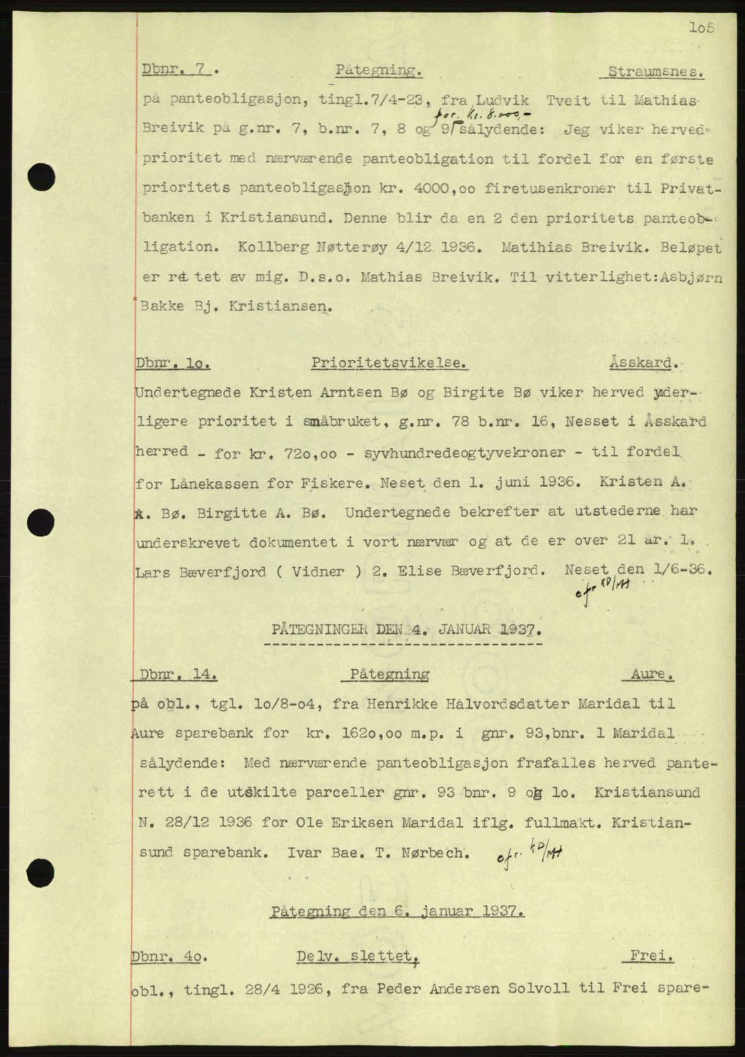 Nordmøre sorenskriveri, SAT/A-4132/1/2/2Ca: Pantebok nr. C80, 1936-1939, Dagboknr: 7/1937