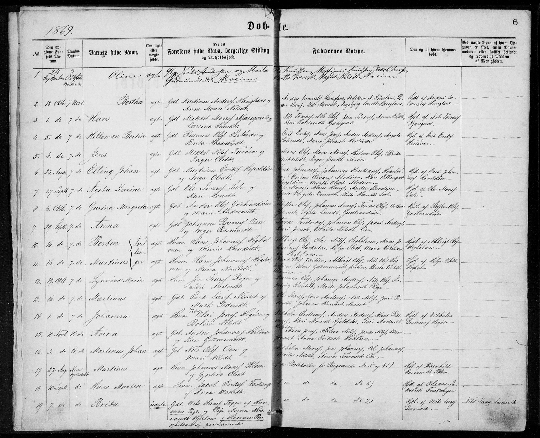 Herdla Sokneprestembete, AV/SAB-A-75701/H/Haa: Ministerialbok nr. A 2, 1869-1877, s. 6