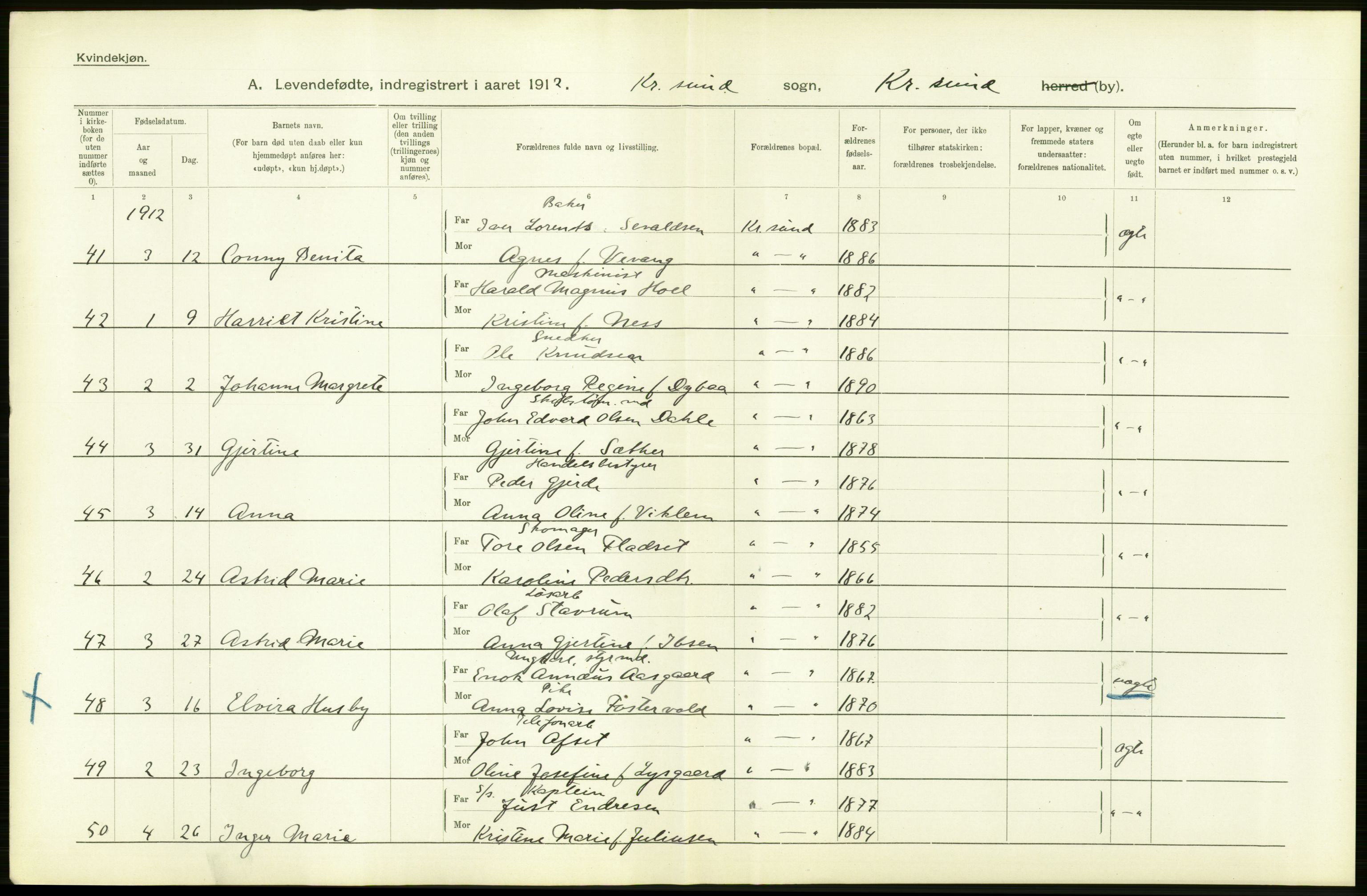 Statistisk sentralbyrå, Sosiodemografiske emner, Befolkning, AV/RA-S-2228/D/Df/Dfb/Dfbb/L0038: Romsdals amt: Levendefødte menn og kvinner. Bygder og byer samt gifte. Bygder og byer., 1912, s. 54