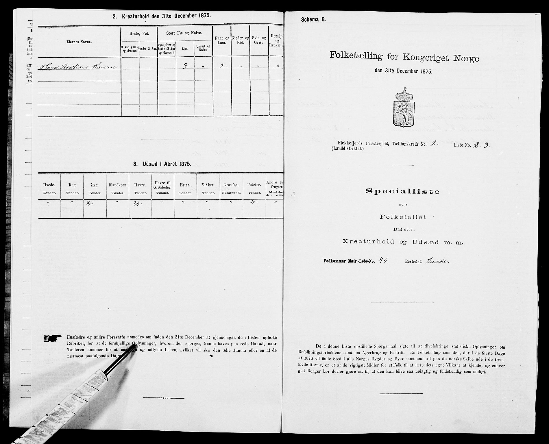 SAK, Folketelling 1875 for 1042L Flekkefjord prestegjeld, Nes sokn og Hidra sokn, 1875, s. 268