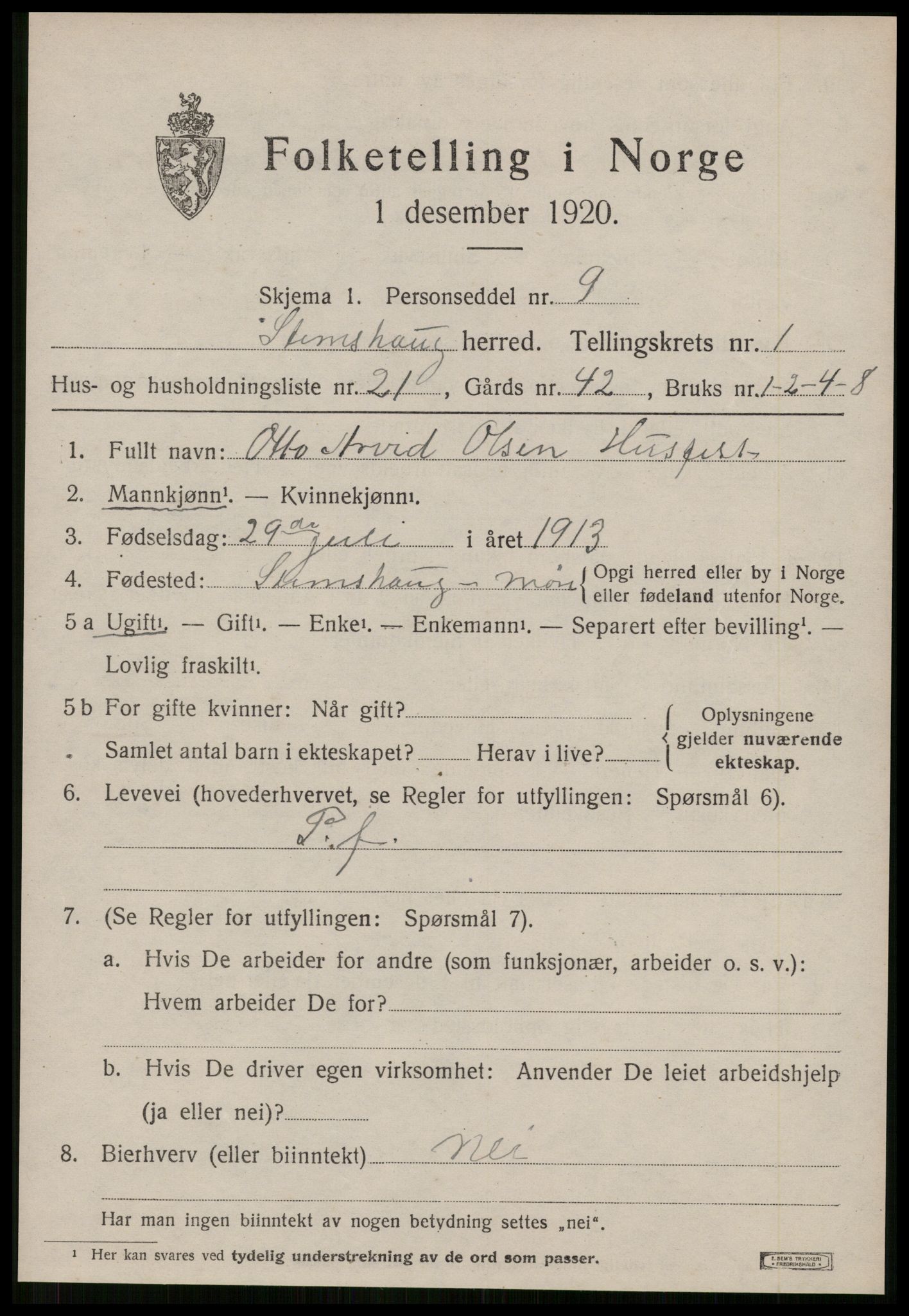SAT, Folketelling 1920 for 1568 Stemshaug herred, 1920, s. 580