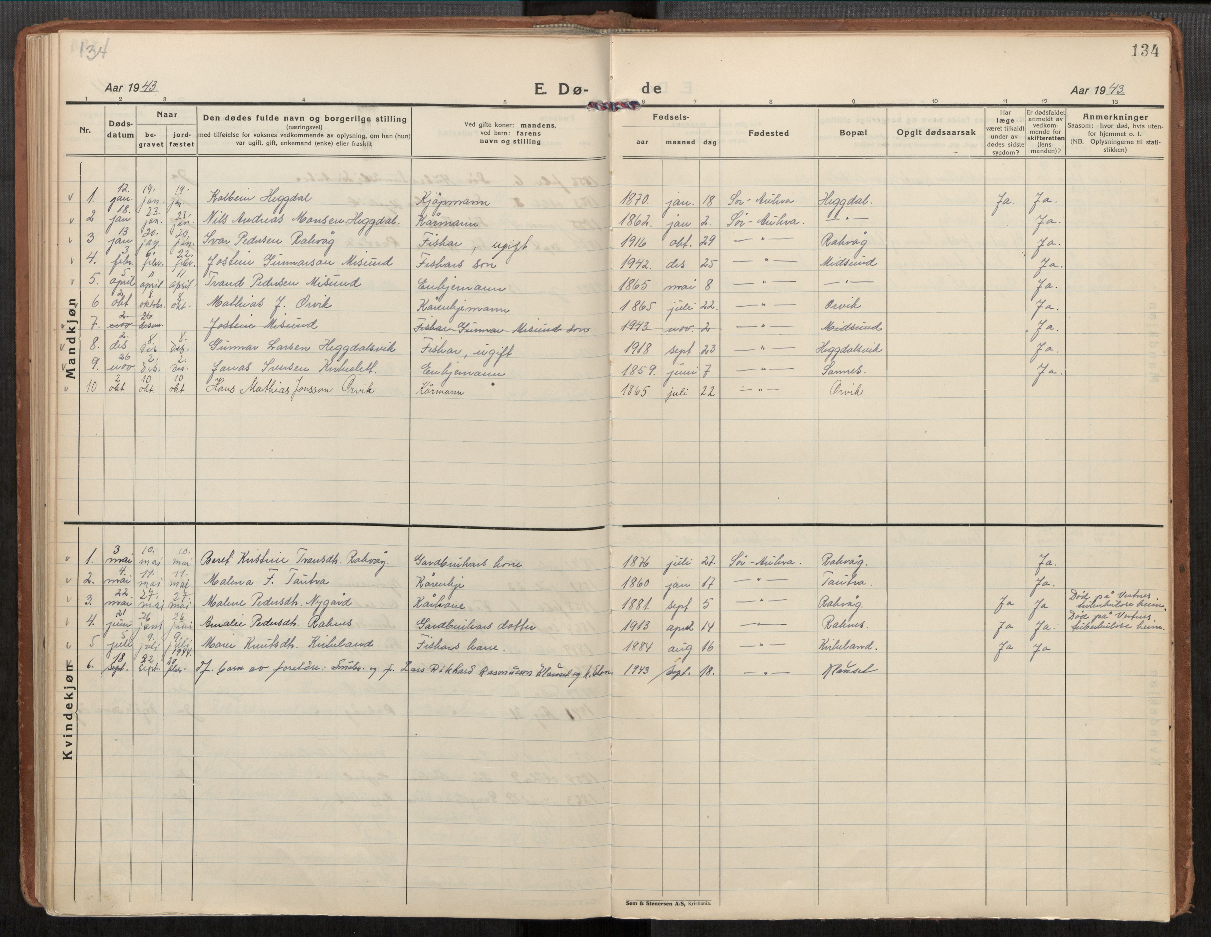 Ministerialprotokoller, klokkerbøker og fødselsregistre - Møre og Romsdal, SAT/A-1454/563/L0741: Ministerialbok nr. 563A03, 1924-1945, s. 134