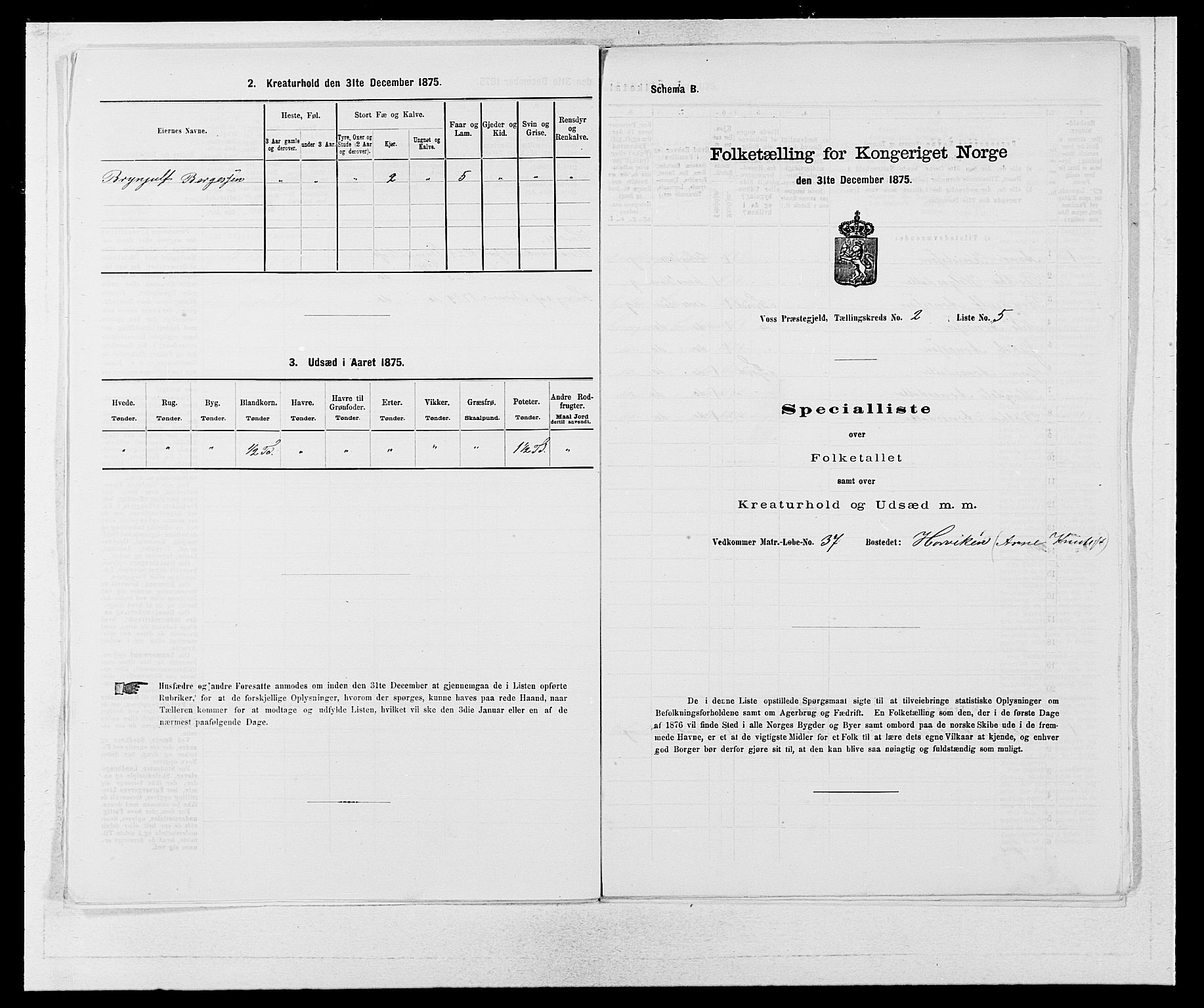 SAB, Folketelling 1875 for 1235P Voss prestegjeld, 1875, s. 1776