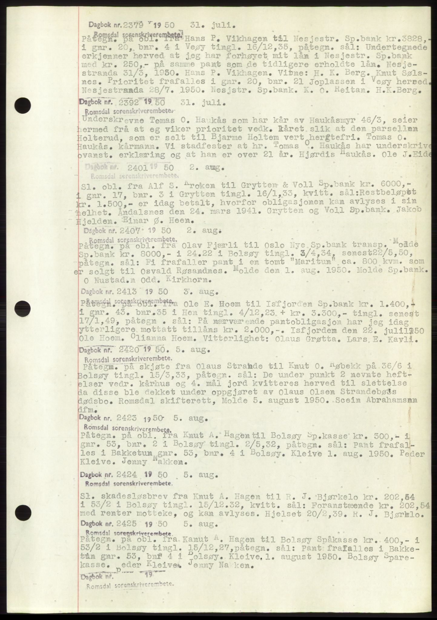 Romsdal sorenskriveri, SAT/A-4149/1/2/2C: Pantebok nr. C2, 1949-1951, Dagboknr: 2379/1950