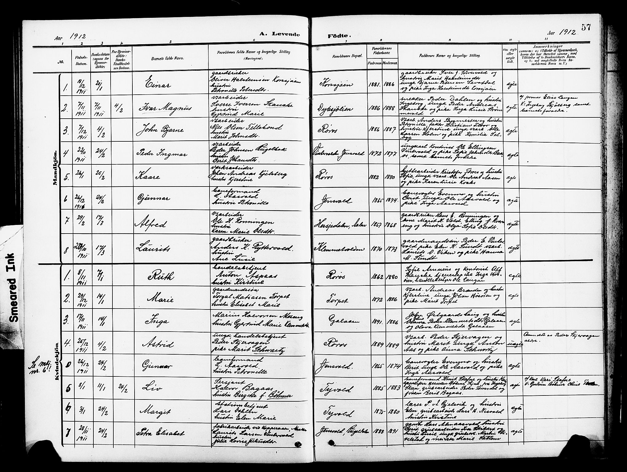 Ministerialprotokoller, klokkerbøker og fødselsregistre - Sør-Trøndelag, SAT/A-1456/681/L0942: Klokkerbok nr. 681C06, 1906-1925, s. 57