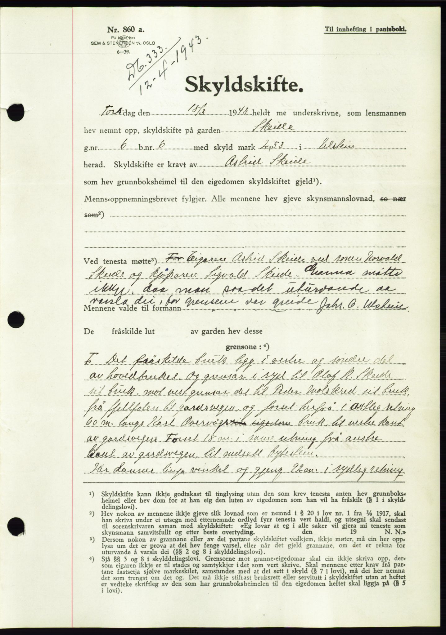 Søre Sunnmøre sorenskriveri, AV/SAT-A-4122/1/2/2C/L0075: Pantebok nr. 1A, 1943-1943, Dagboknr: 333/1943