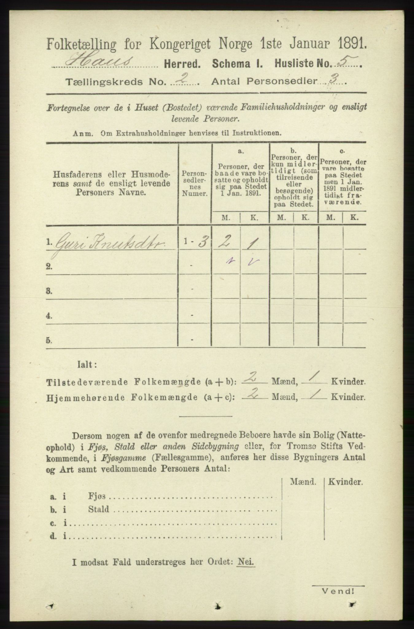 RA, Folketelling 1891 for 1250 Haus herred, 1891, s. 454