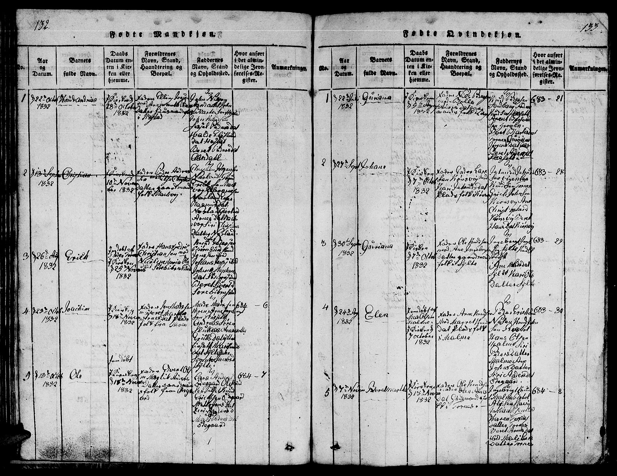 Ministerialprotokoller, klokkerbøker og fødselsregistre - Møre og Romsdal, SAT/A-1454/565/L0752: Klokkerbok nr. 565C01, 1817-1844, s. 132-133