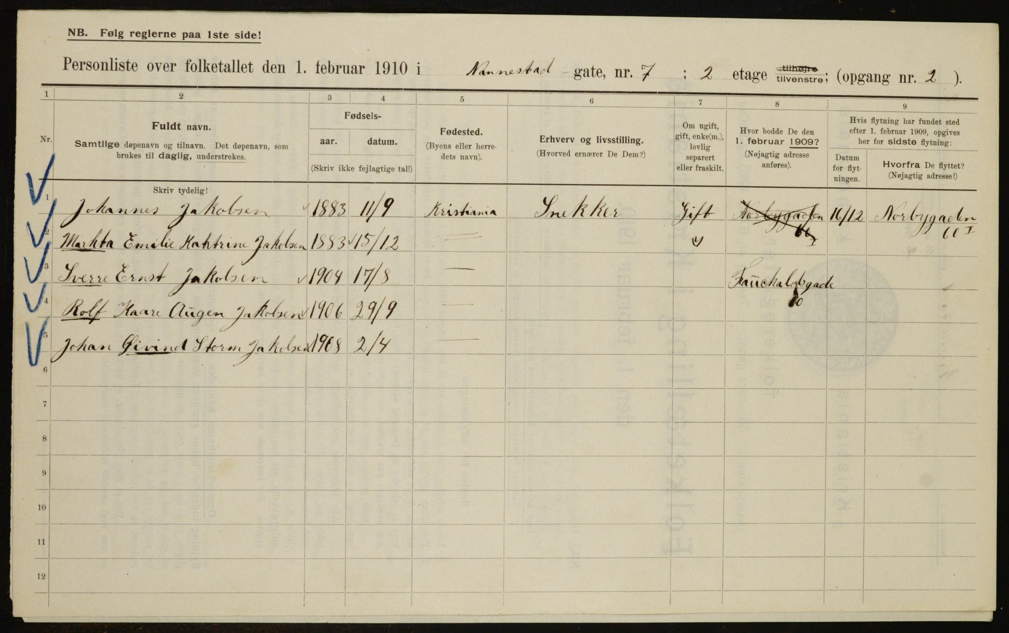 OBA, Kommunal folketelling 1.2.1910 for Kristiania, 1910, s. 66820