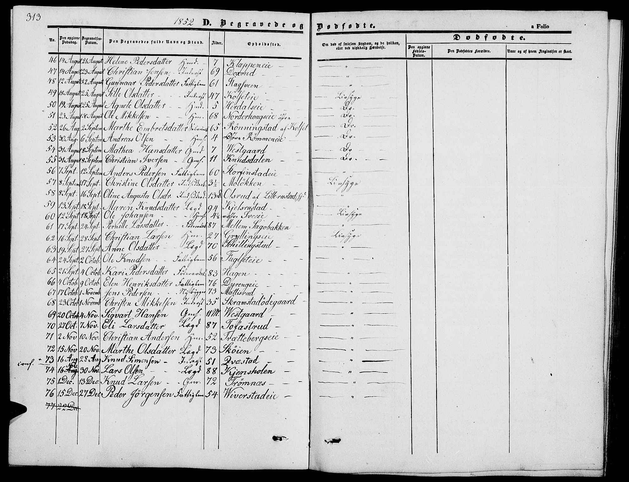 Løten prestekontor, AV/SAH-PREST-022/L/La/L0003: Klokkerbok nr. 3, 1850-1862, s. 313