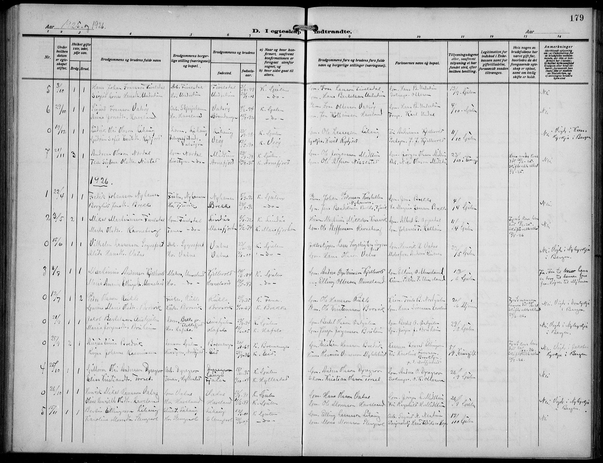 Gulen sokneprestembete, AV/SAB-A-80201/H/Hab/Habb/L0004: Klokkerbok nr. B 4, 1908-1936, s. 179