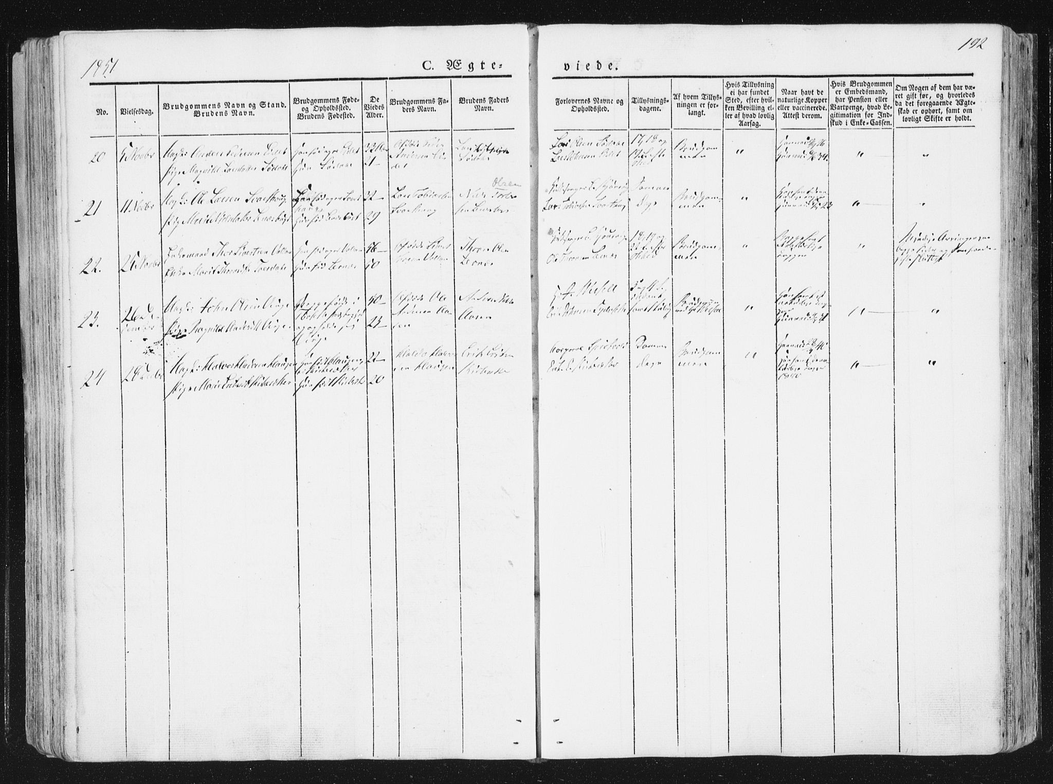 Ministerialprotokoller, klokkerbøker og fødselsregistre - Sør-Trøndelag, SAT/A-1456/630/L0493: Ministerialbok nr. 630A06, 1841-1851, s. 192