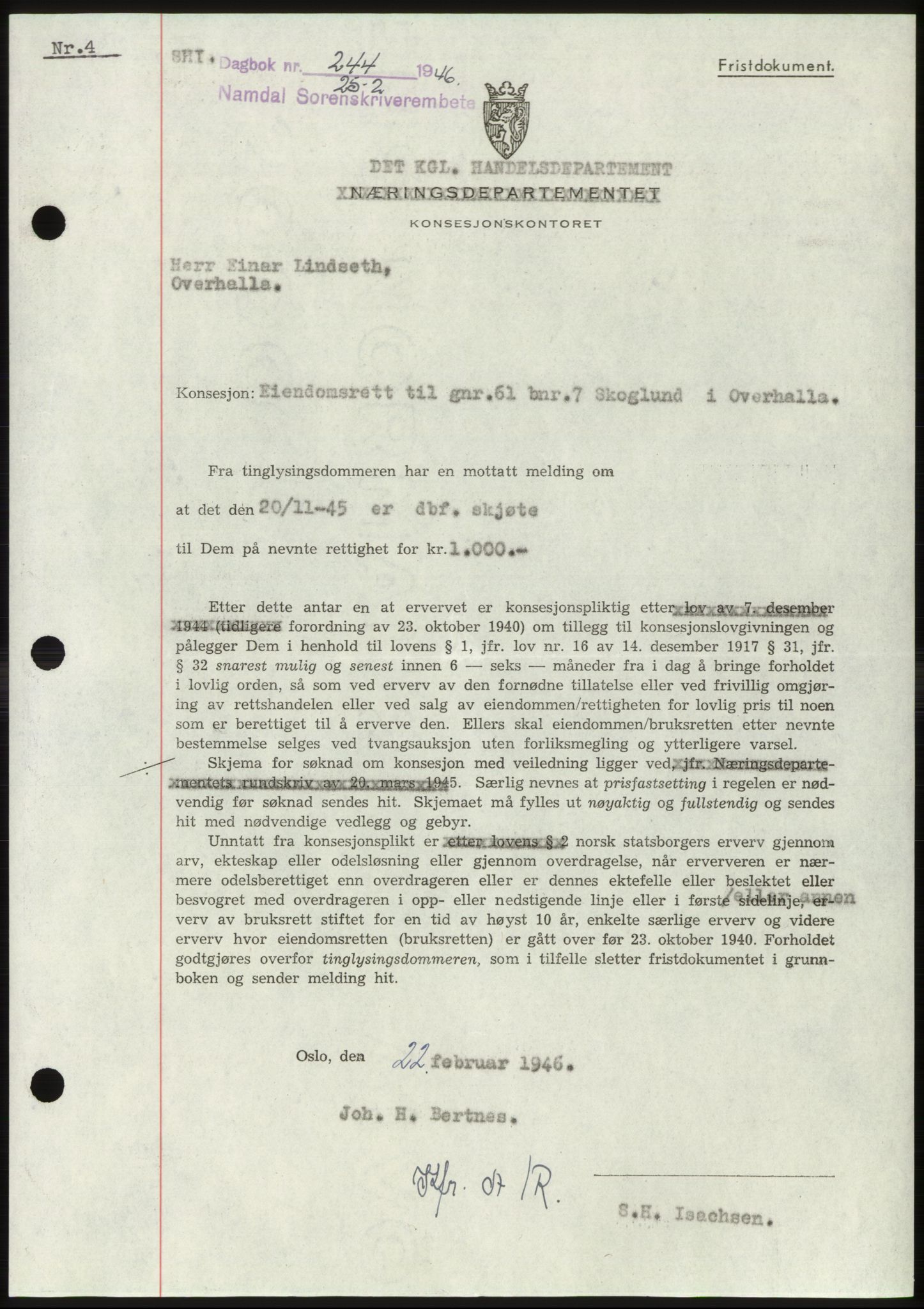 Namdal sorenskriveri, SAT/A-4133/1/2/2C: Pantebok nr. -, 1946-1946, Dagboknr: 244/1946