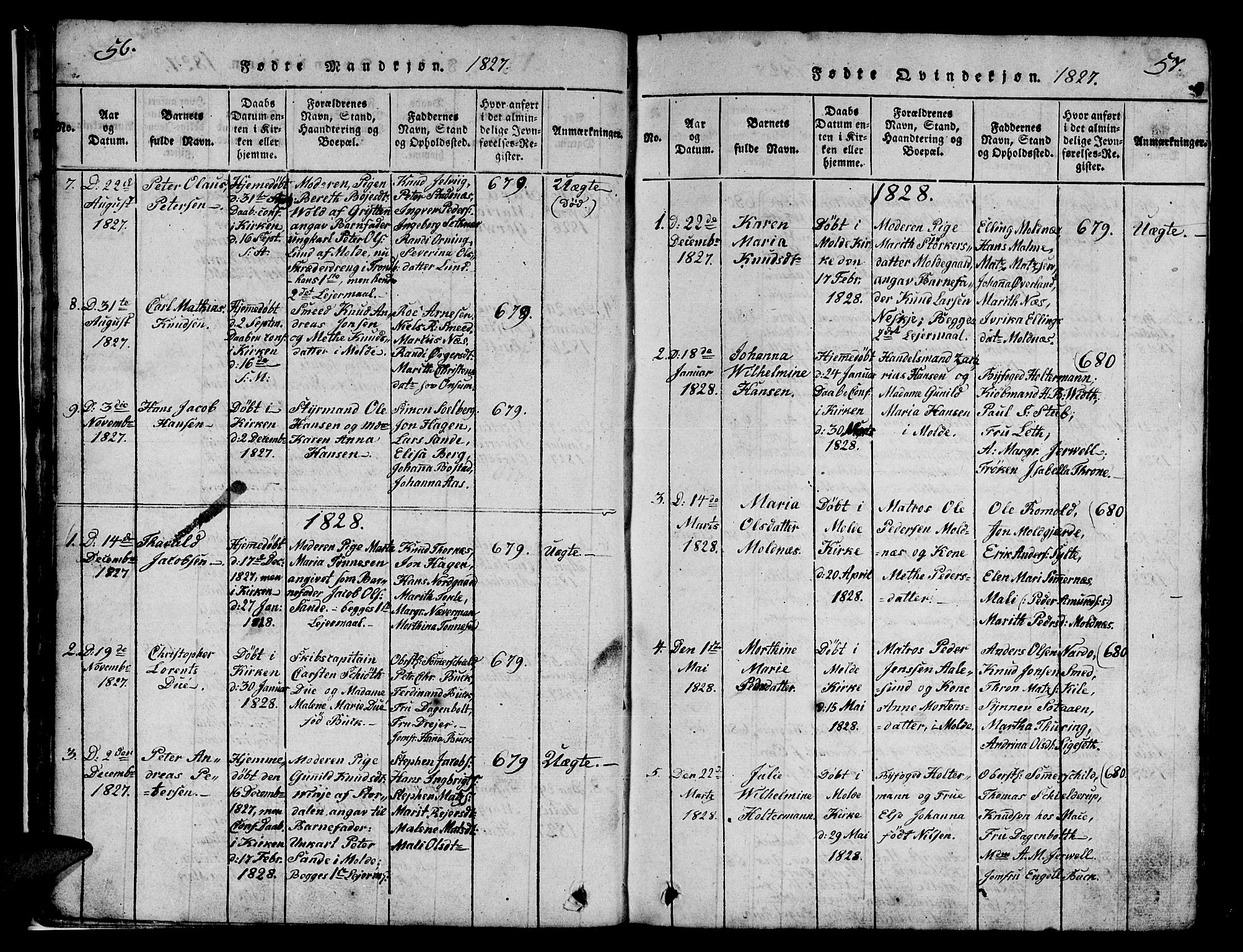 Ministerialprotokoller, klokkerbøker og fødselsregistre - Møre og Romsdal, AV/SAT-A-1454/558/L0700: Klokkerbok nr. 558C01, 1818-1868, s. 56-57
