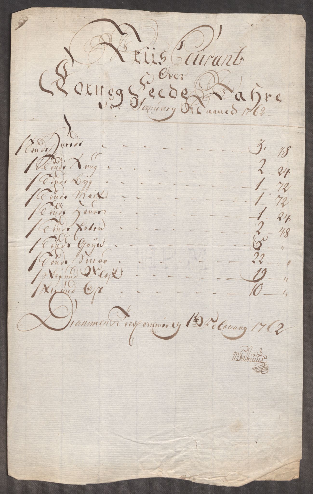 Rentekammeret inntil 1814, Realistisk ordnet avdeling, AV/RA-EA-4070/Oe/L0007: [Ø1]: Priskuranter, 1761-1763, s. 371