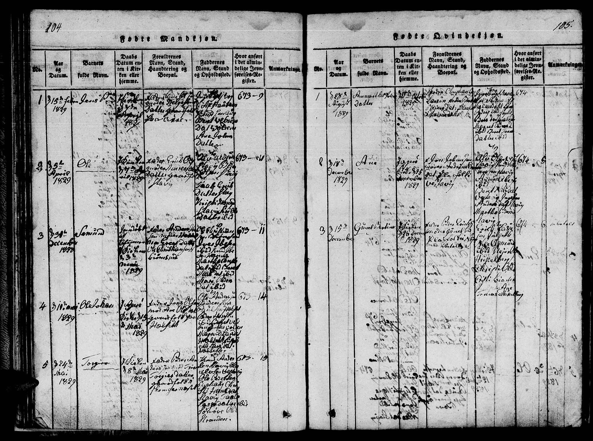 Ministerialprotokoller, klokkerbøker og fødselsregistre - Møre og Romsdal, AV/SAT-A-1454/565/L0752: Klokkerbok nr. 565C01, 1817-1844, s. 104-105