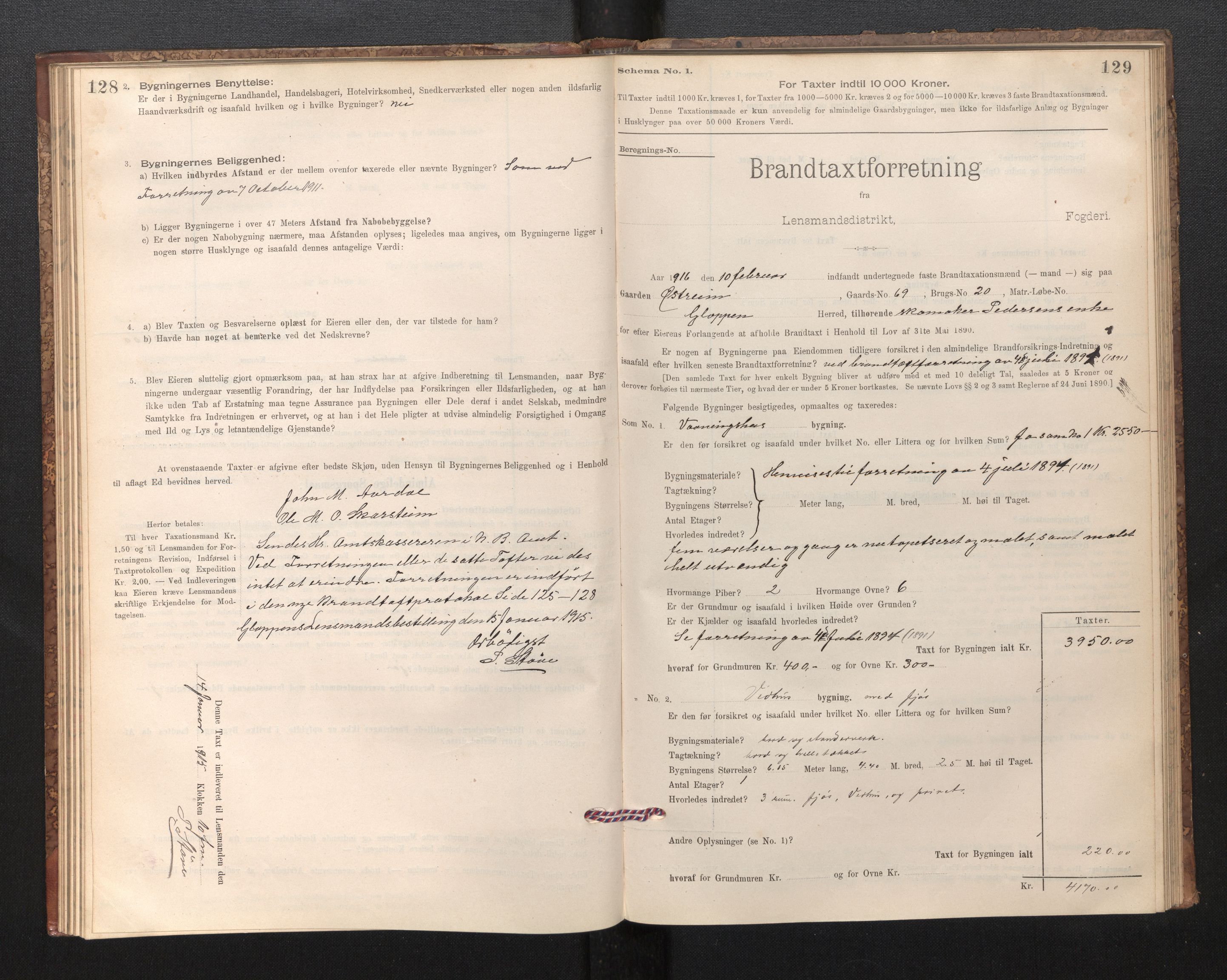 Lensmannen i Gloppen og Breim, SAB/A-27801/0012/L0003: Branntakstprotokoll, skjematakst, 1894-1931, s. 128-129