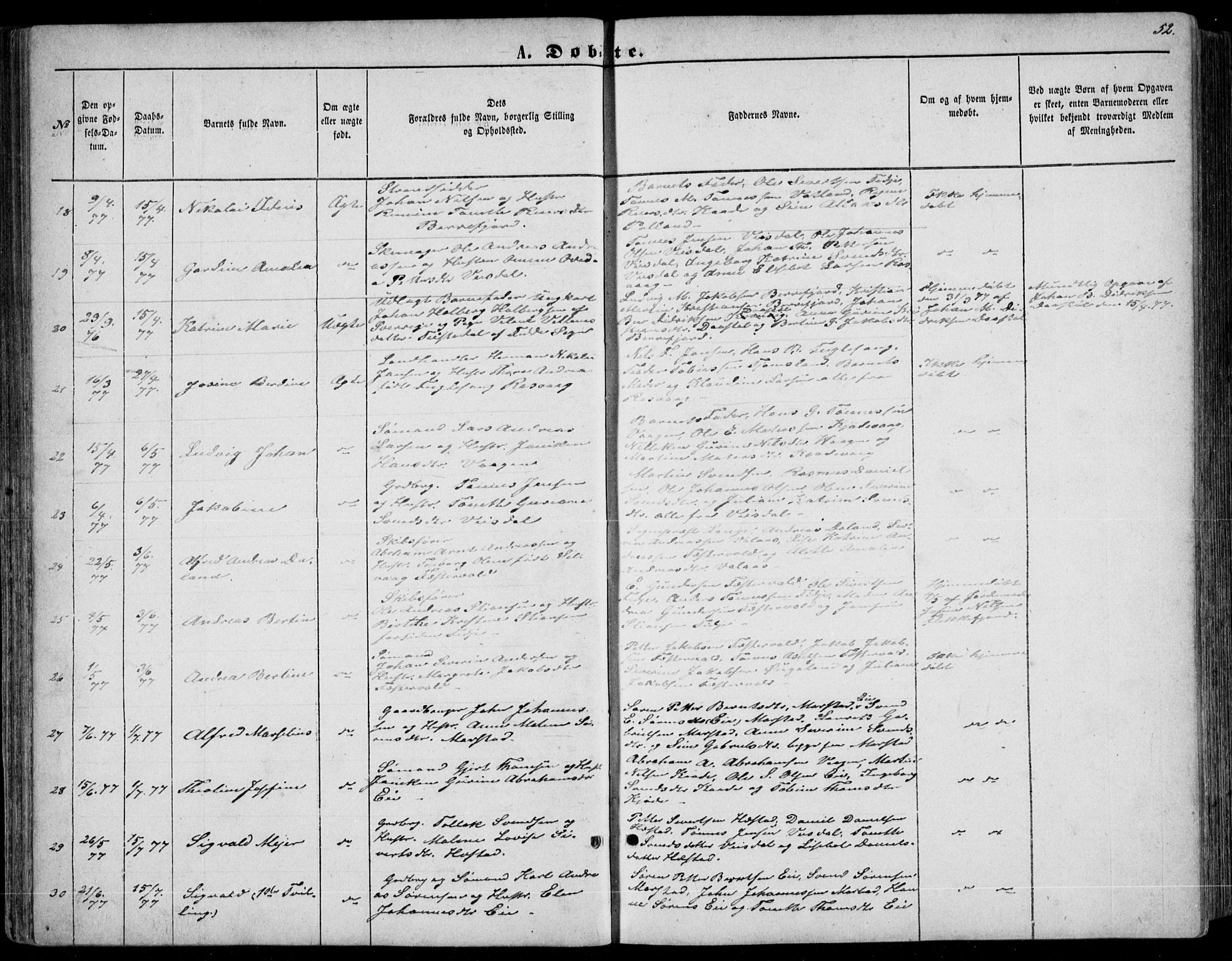 Flekkefjord sokneprestkontor, AV/SAK-1111-0012/F/Fb/Fbb/L0003: Klokkerbok nr. B 3, 1867-1889, s. 52