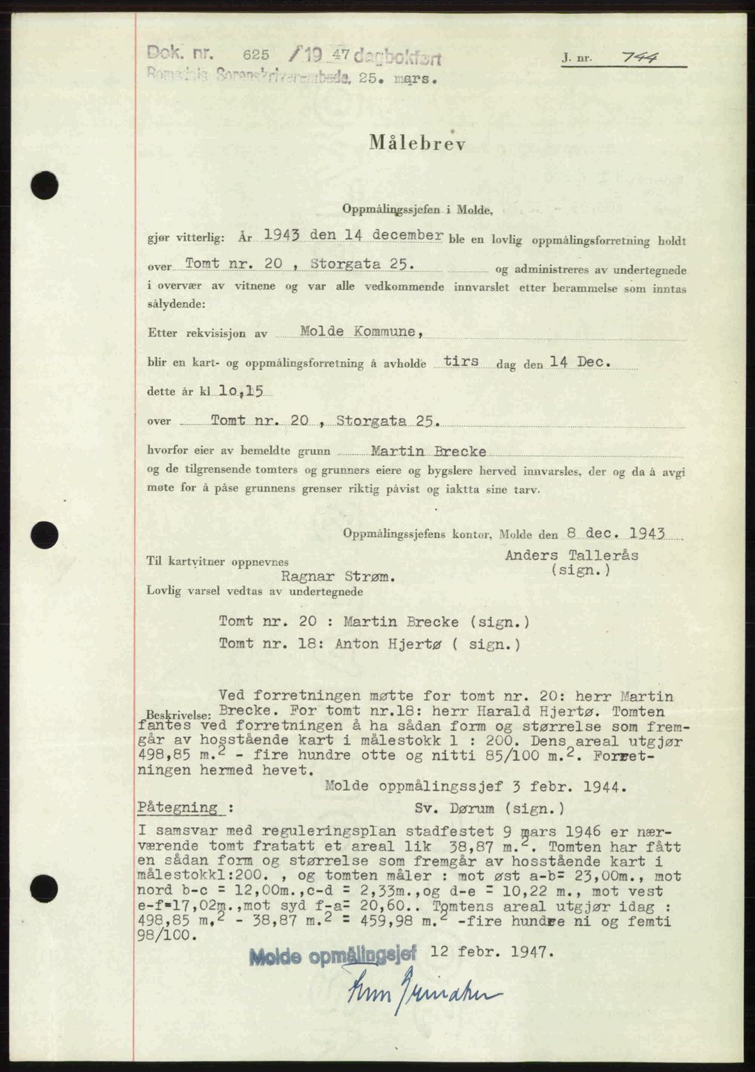 Romsdal sorenskriveri, AV/SAT-A-4149/1/2/2C: Pantebok nr. A22, 1947-1947, Dagboknr: 625/1947