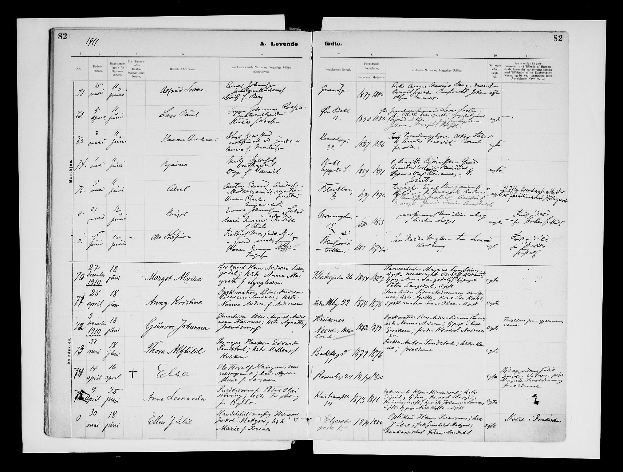 Ministerialprotokoller, klokkerbøker og fødselsregistre - Sør-Trøndelag, SAT/A-1456/604/L0203: Ministerialbok nr. 604A23, 1908-1916, s. 82