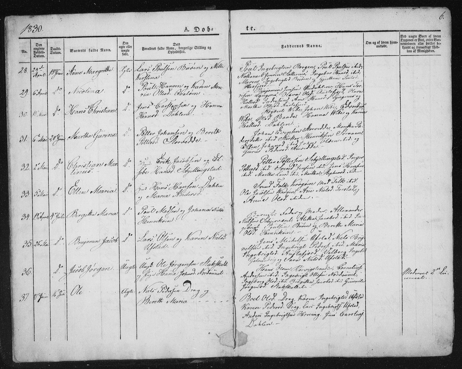 Ministerialprotokoller, klokkerbøker og fødselsregistre - Nord-Trøndelag, SAT/A-1458/784/L0669: Ministerialbok nr. 784A04, 1829-1859, s. 6