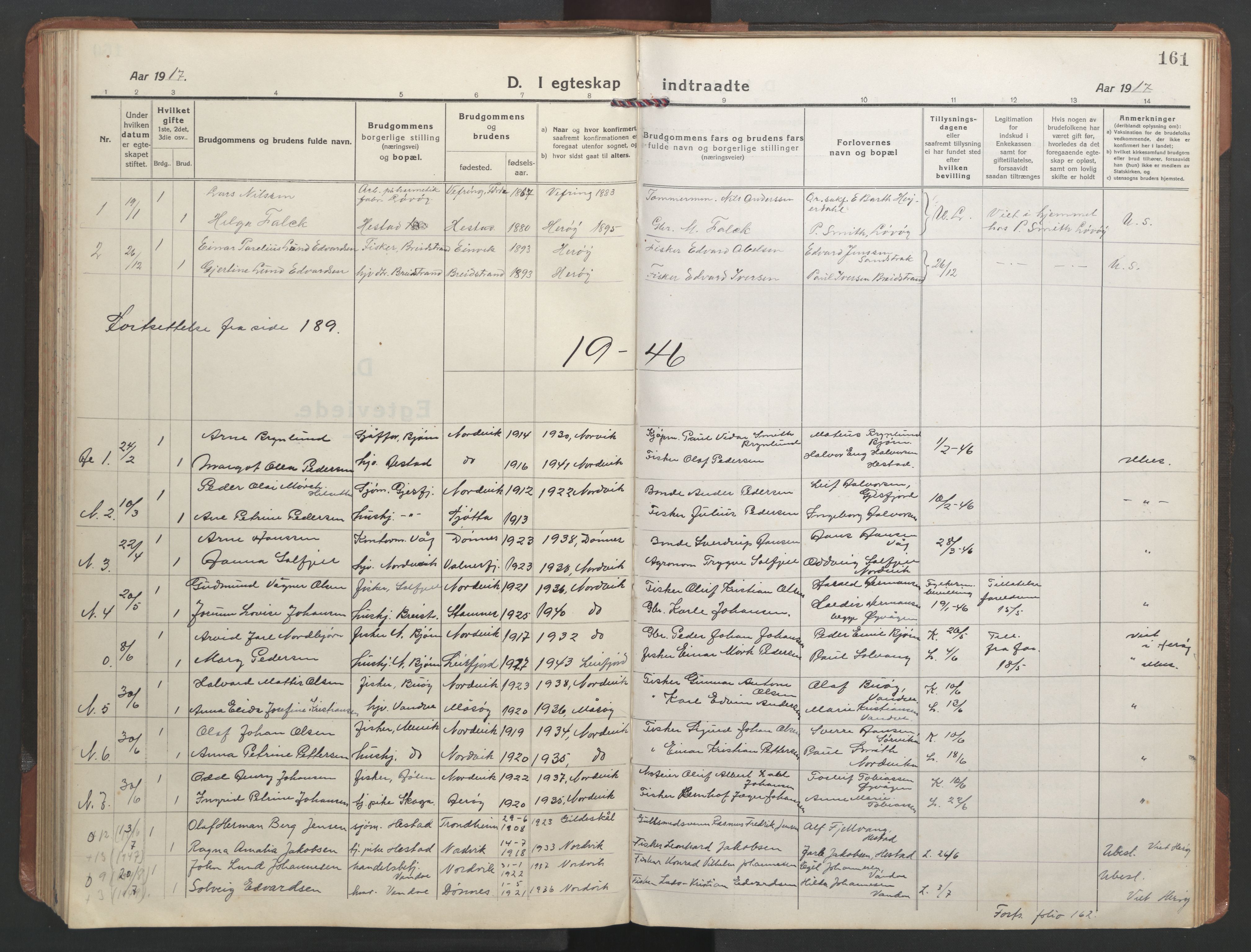 Ministerialprotokoller, klokkerbøker og fødselsregistre - Nordland, SAT/A-1459/836/L0539: Klokkerbok nr. 836C03, 1917-1949, s. 161