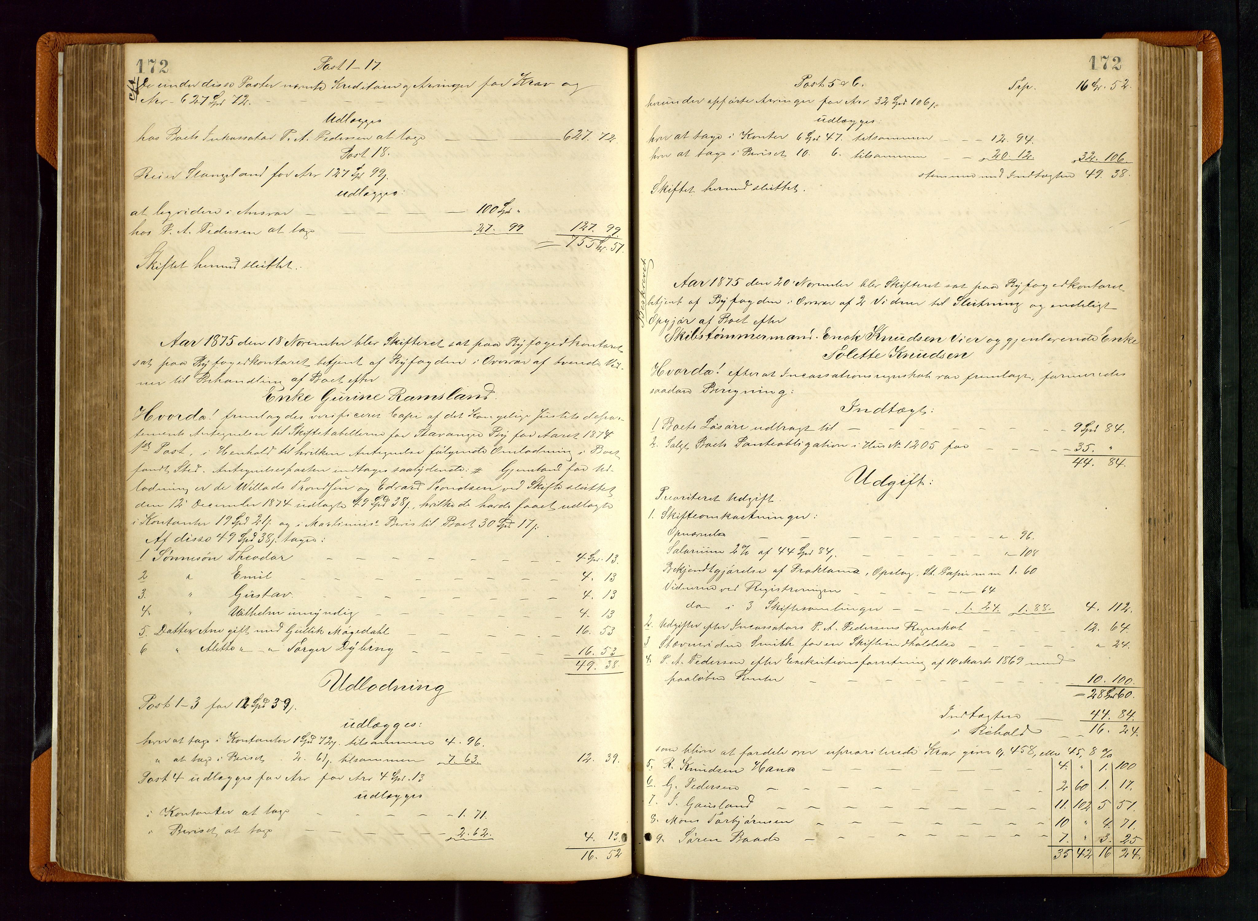 Stavanger byfogd, AV/SAST-A-101408/001/5/50/503BD/L0002: Skifteutlodningsprotokoll, 1871-1878, s. 172