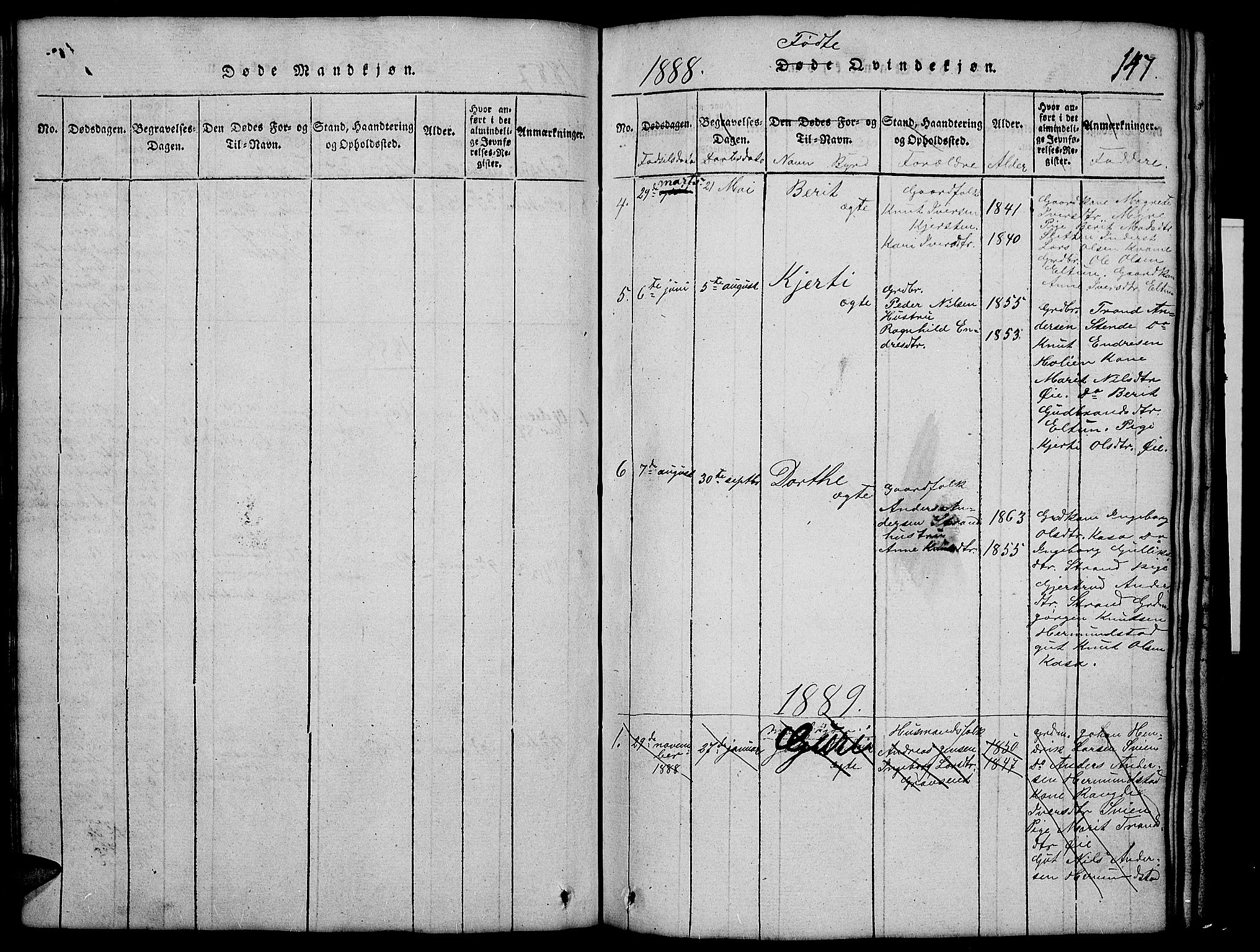 Vang prestekontor, Valdres, AV/SAH-PREST-140/H/Hb/L0002: Klokkerbok nr. 2, 1814-1889, s. 147