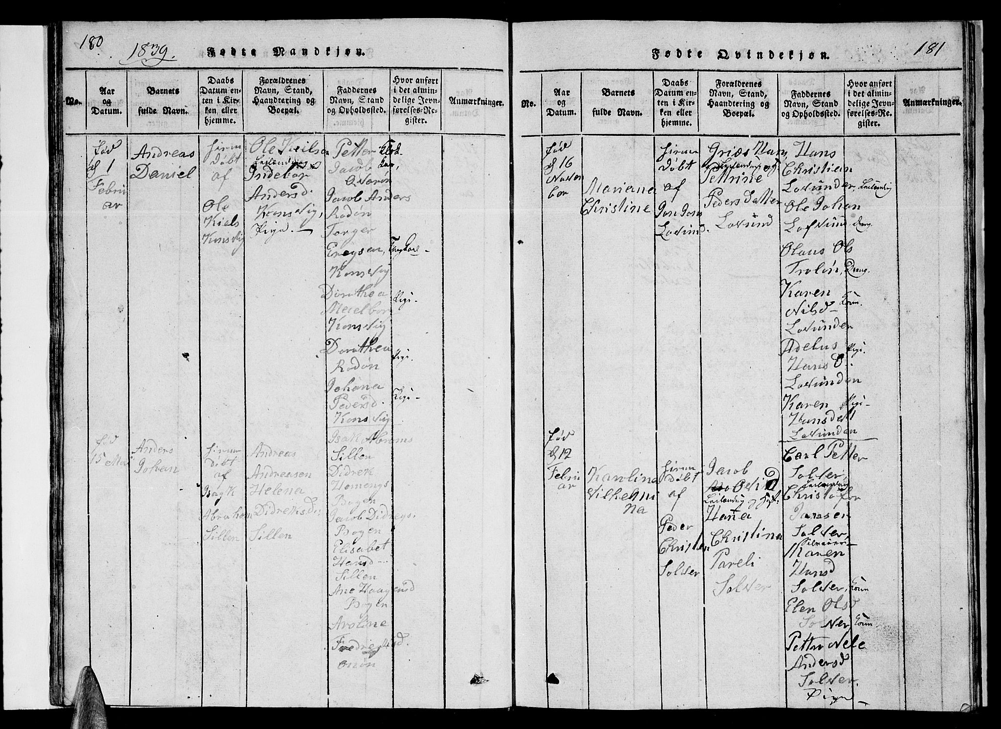 Ministerialprotokoller, klokkerbøker og fødselsregistre - Nordland, AV/SAT-A-1459/839/L0571: Klokkerbok nr. 839C01, 1820-1840, s. 180-181