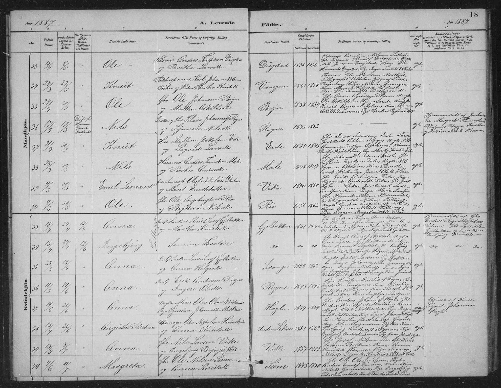 Voss sokneprestembete, AV/SAB-A-79001/H/Hab: Klokkerbok nr. C 1, 1886-1899, s. 18