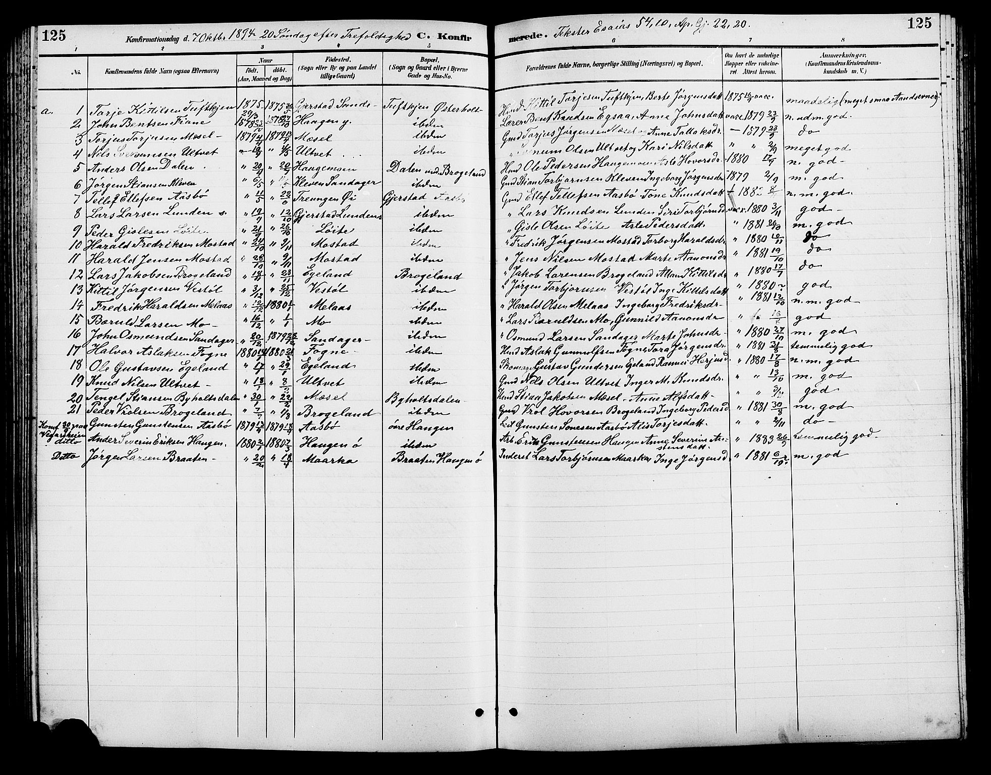 Gjerstad sokneprestkontor, AV/SAK-1111-0014/F/Fb/Fba/L0007: Klokkerbok nr. B 7, 1891-1908, s. 125