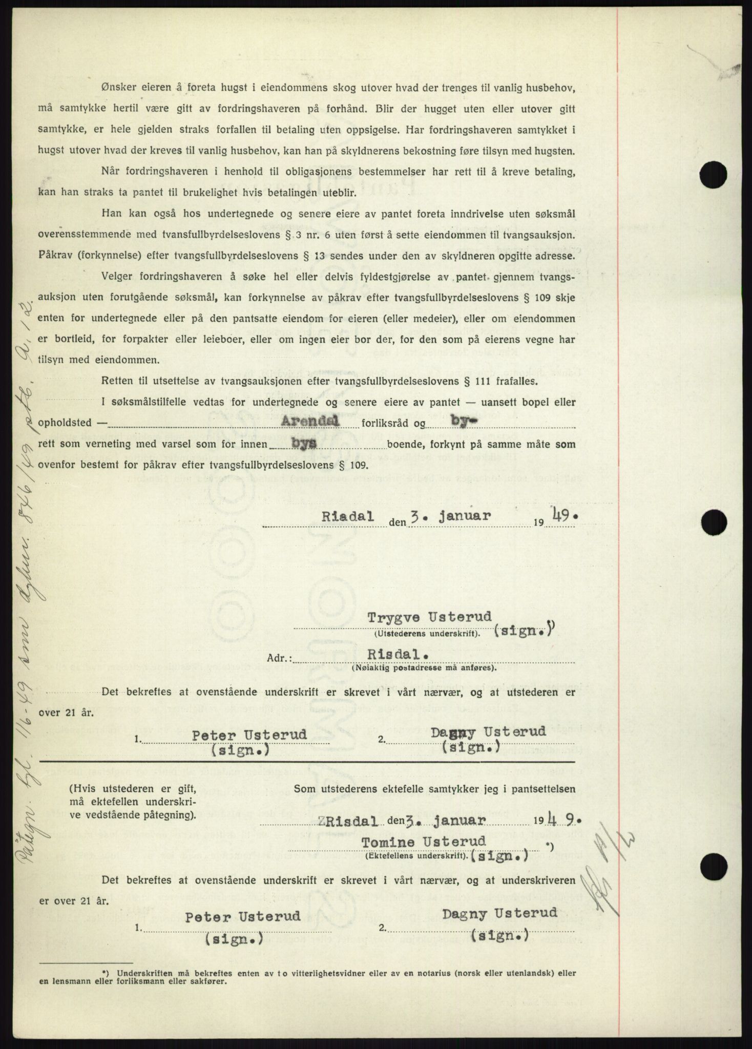 Nedenes sorenskriveri, SAK/1221-0006/G/Gb/Gbb/L0006: Pantebok nr. B6, 1948-1949, Dagboknr: 27/1949