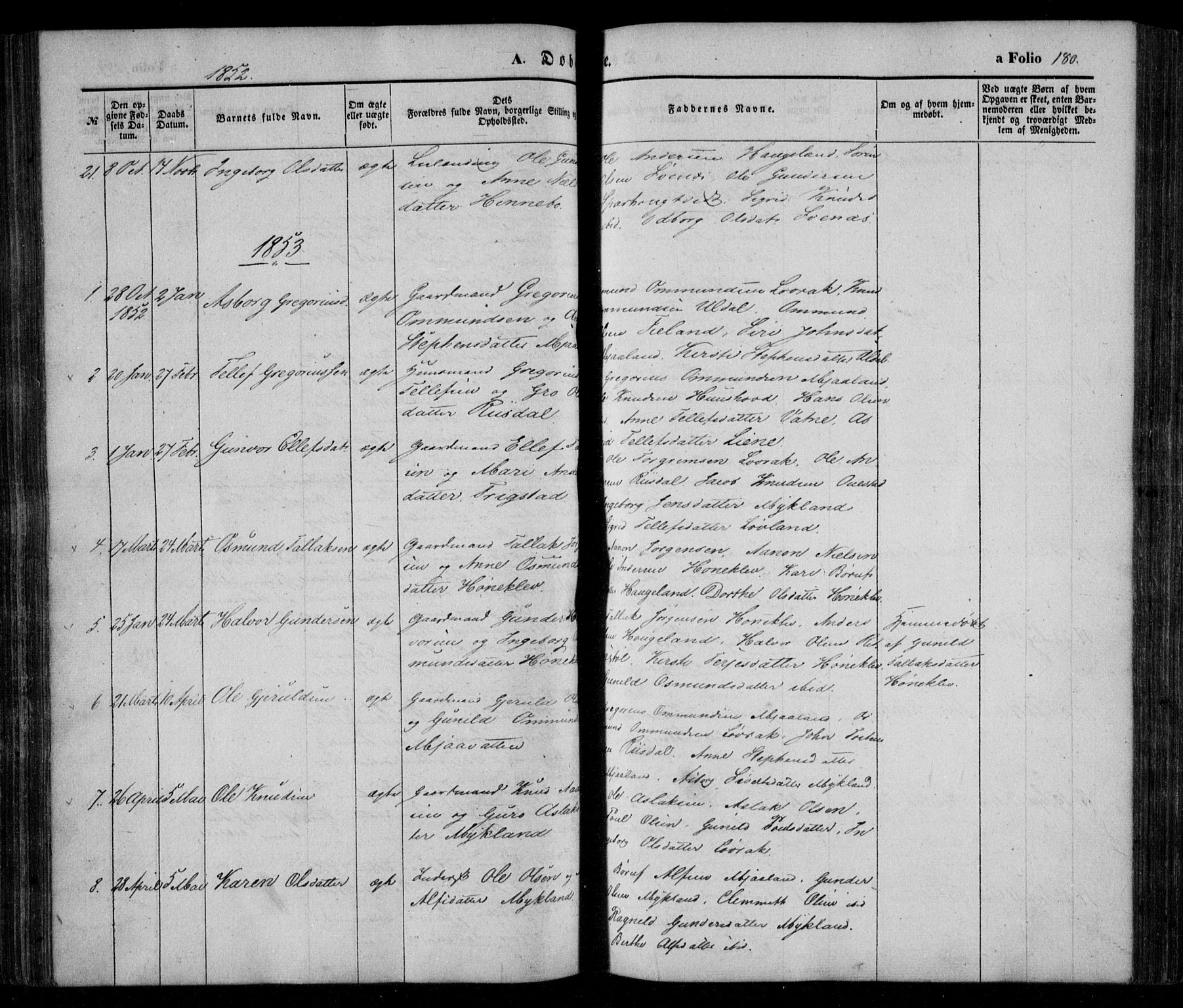 Åmli sokneprestkontor, AV/SAK-1111-0050/F/Fa/Fac/L0008: Ministerialbok nr. A 8, 1852-1869, s. 180